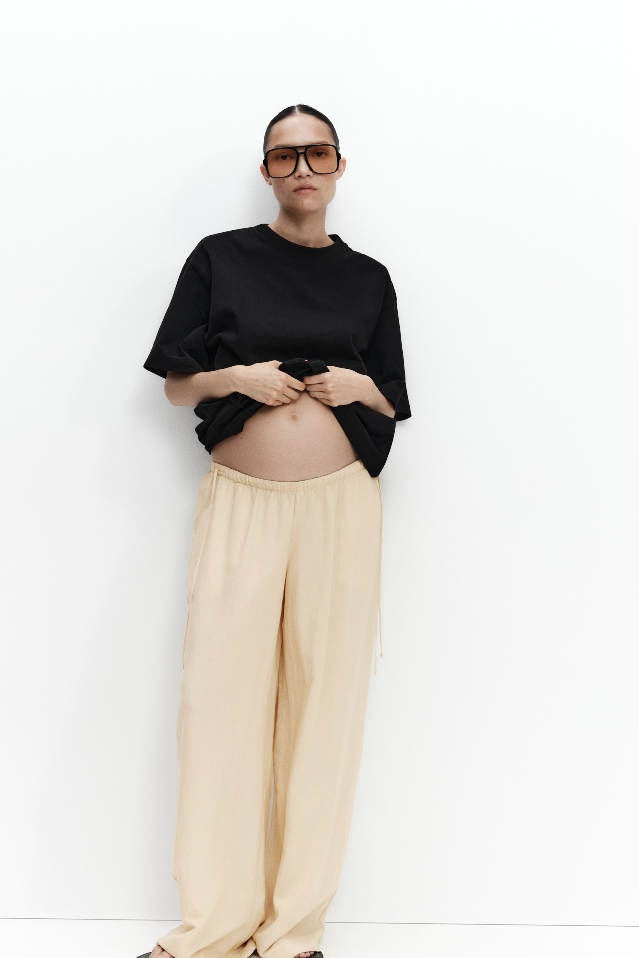 MAMA Linen-Blend Drawstring Pants
