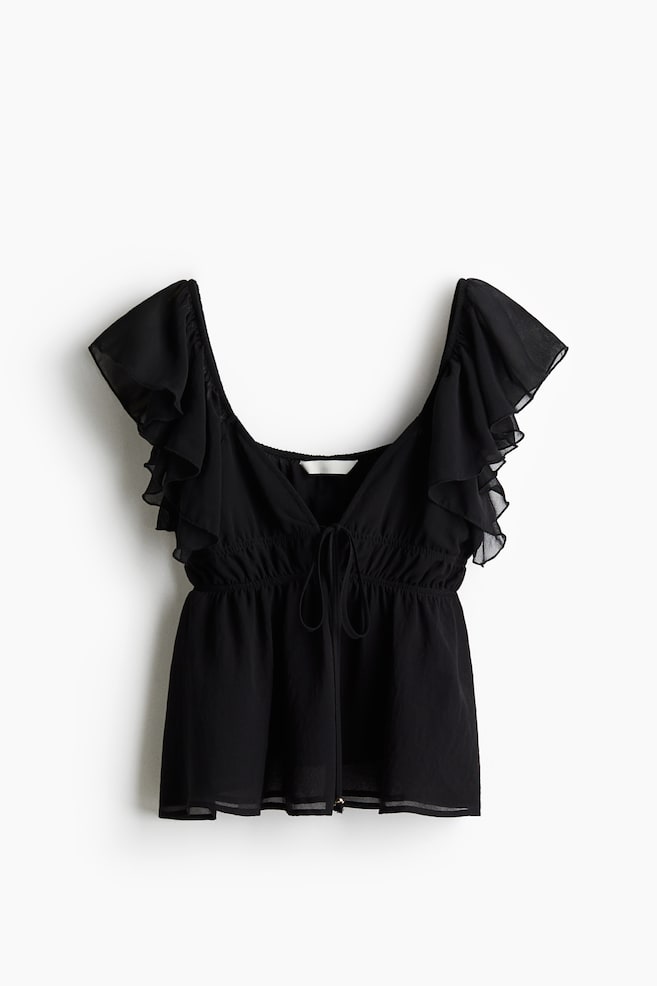 Flutter-Sleeved Top - Black - 1