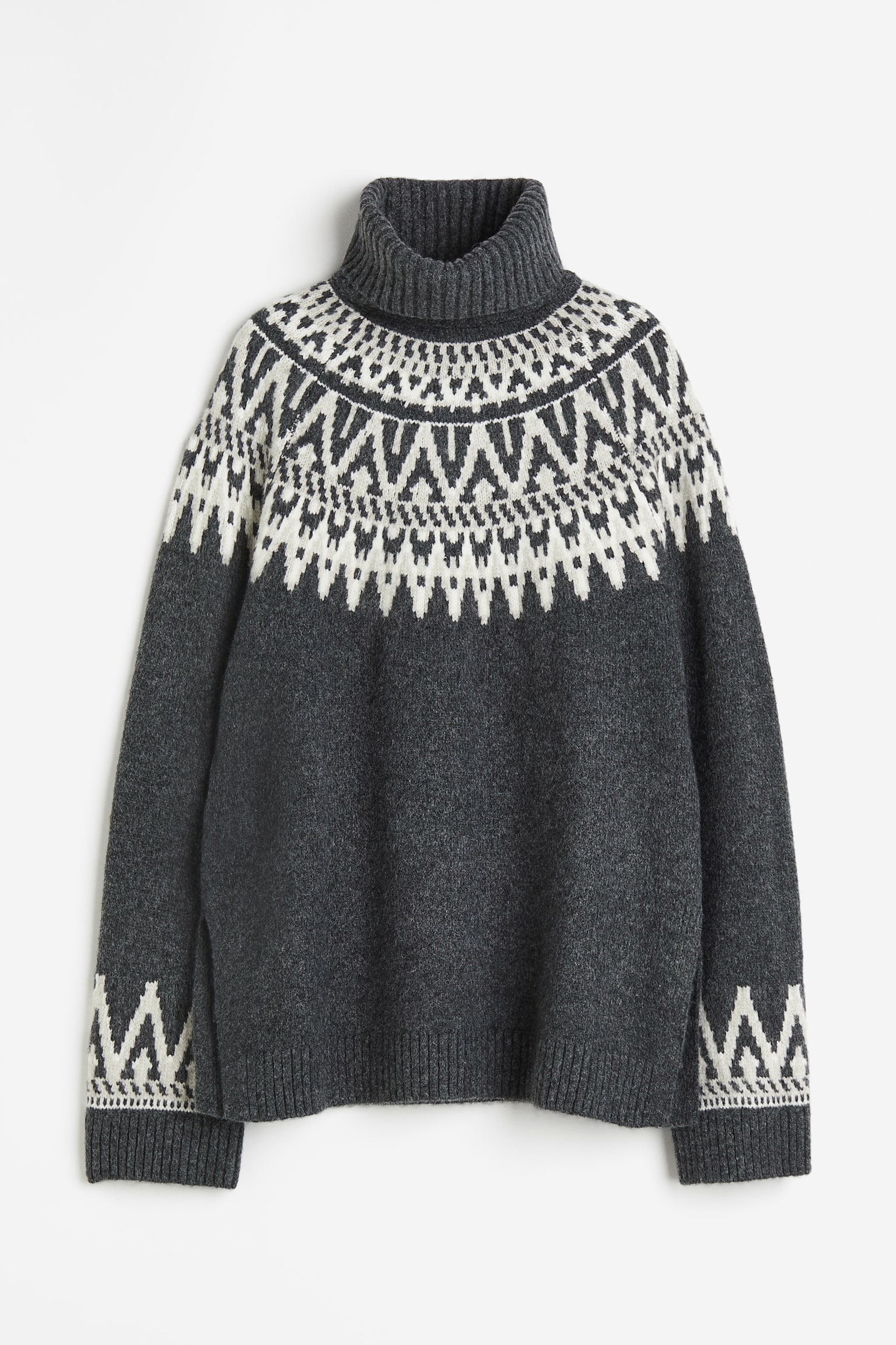 Jacquard Knit Turtleneck Sweater - Dark grey/Pattern - 1