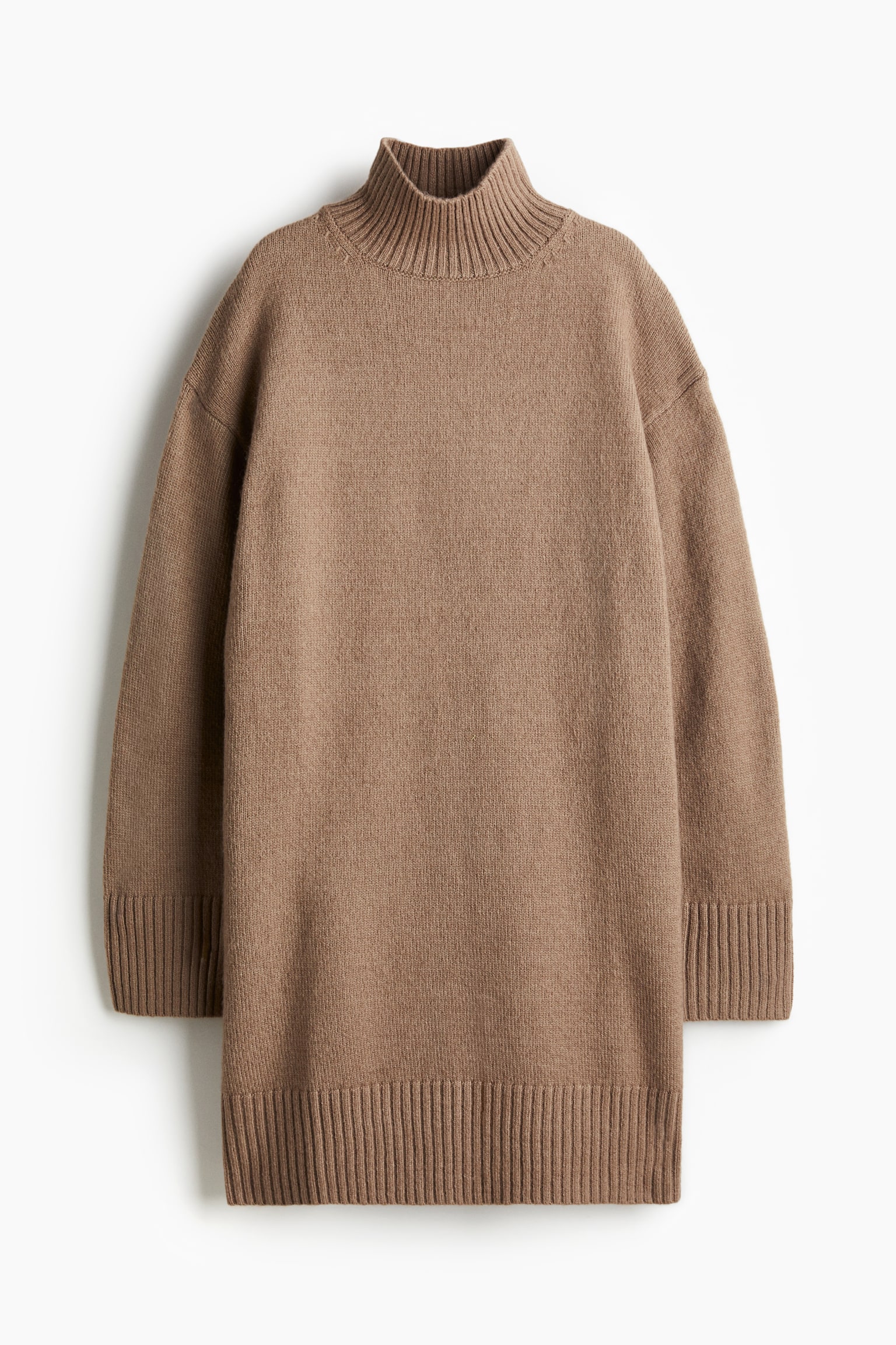 Knitted turtleneck dress - Mörkbeige/Ljus gråbeigemelerad - 2