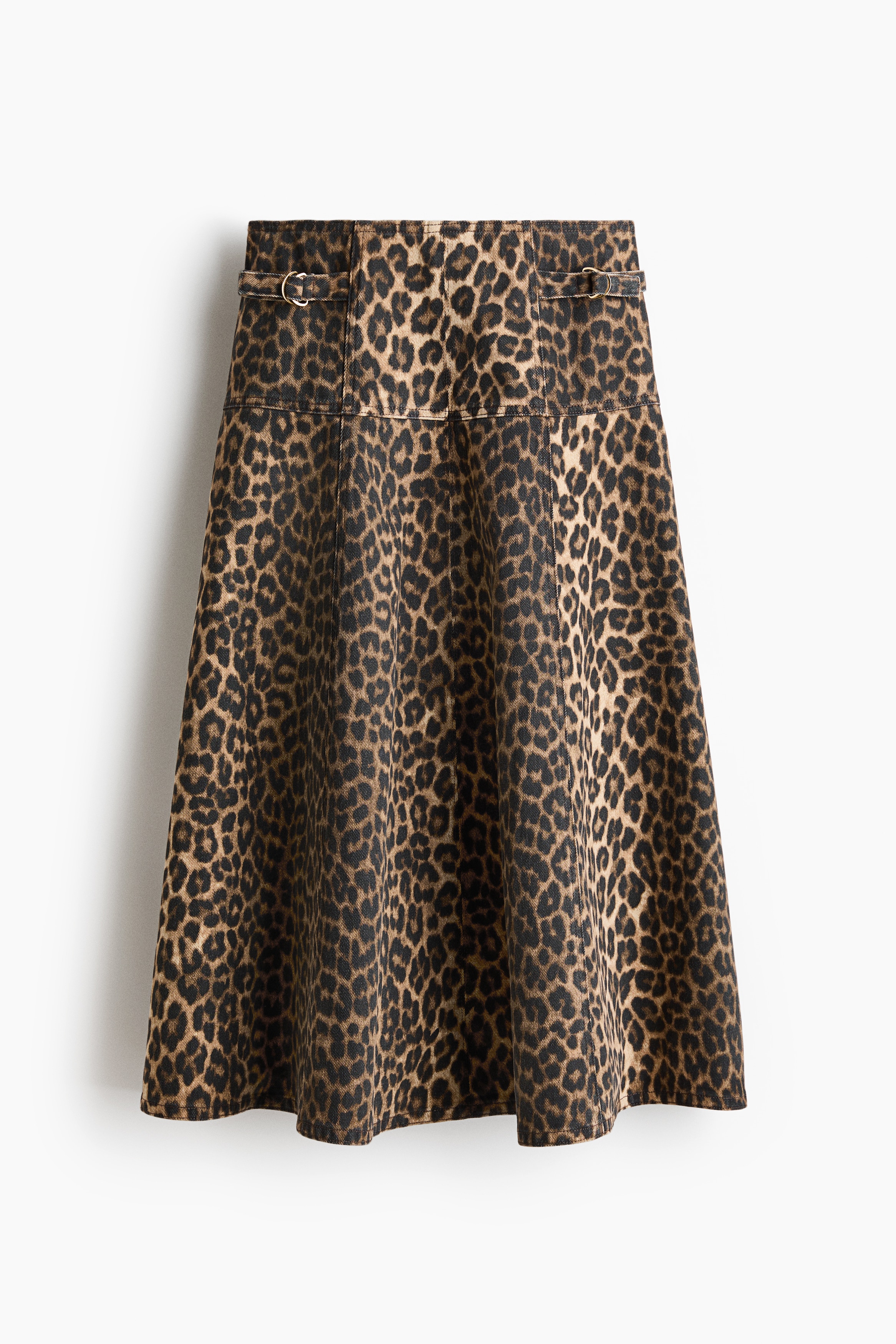 Nederdel i denim med vidde - Beige/Leopardmønster
