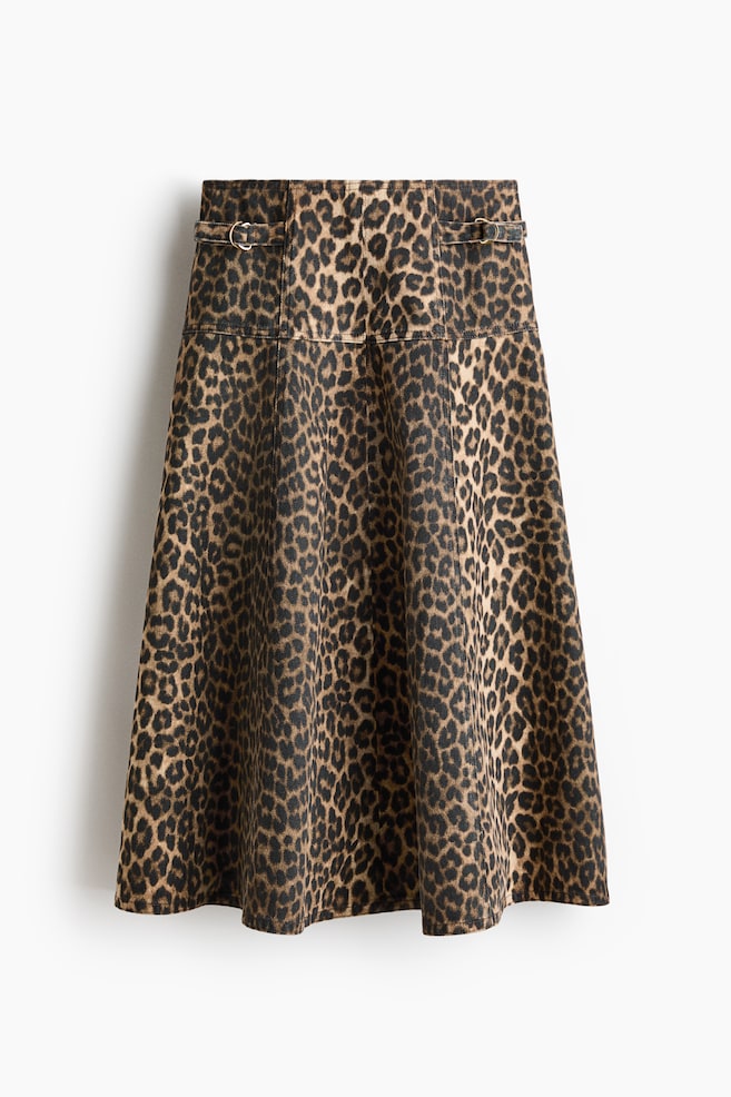 Flared Denim Skirt - Beige/leopard print - 1