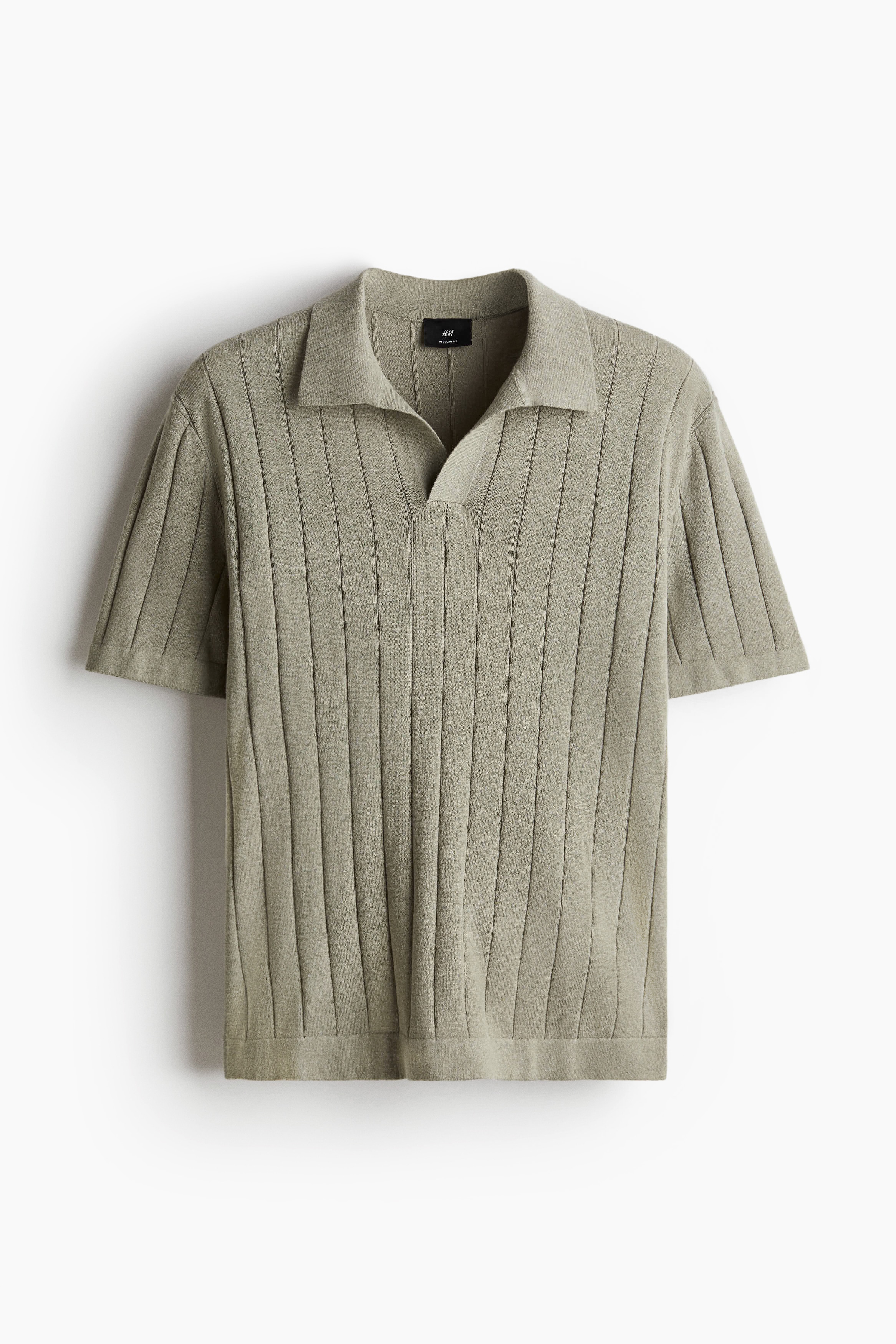 Regular Fit Linen-blend polo shirt - Žalfija zelena/Krem