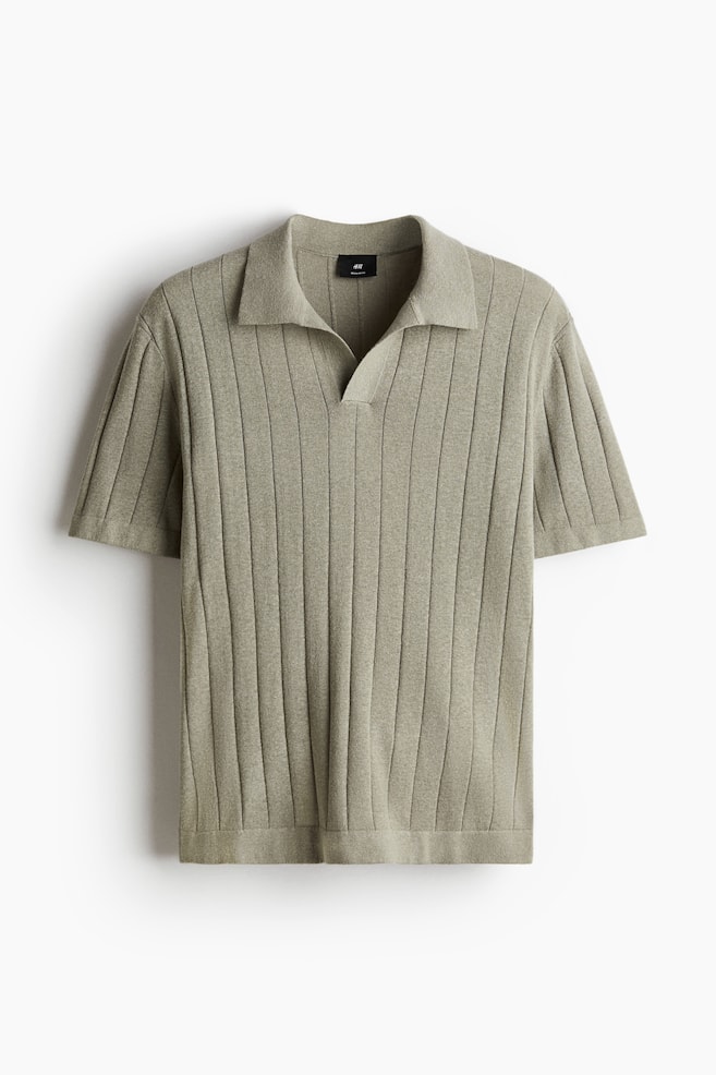 Regular Fit Linen-blend polo shirt - Sage green - 1
