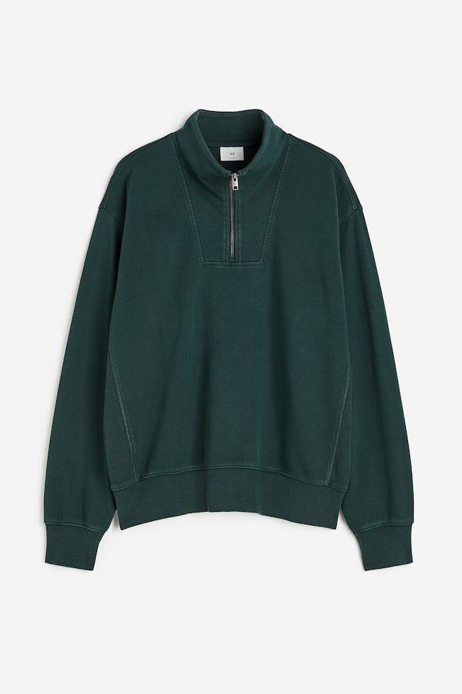 Loose Fit Sweatshirt med glidelås - Mørk grønn/Mørk brun - 2