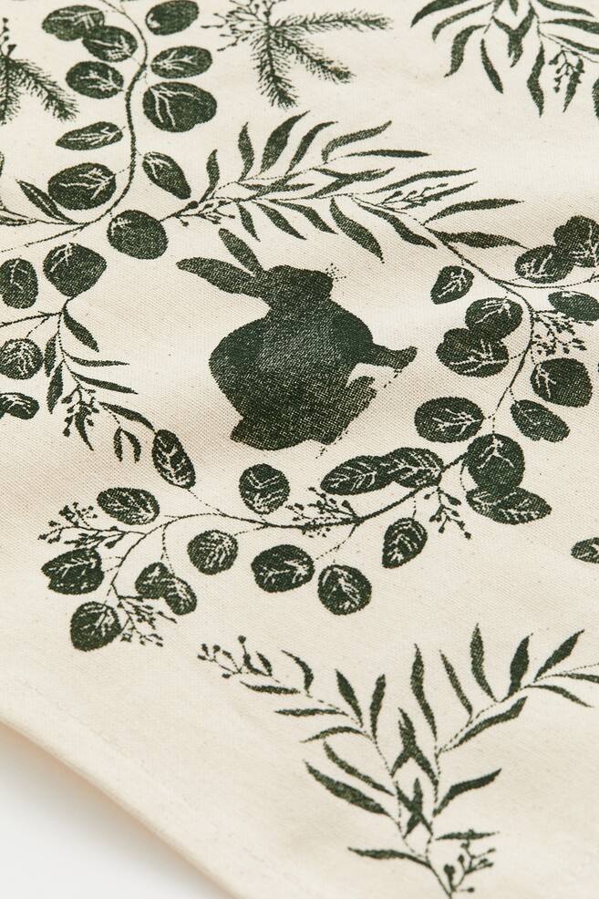 Linen-blend print-motif table runner - Green/Floral/Light beige/Forest animals - 3