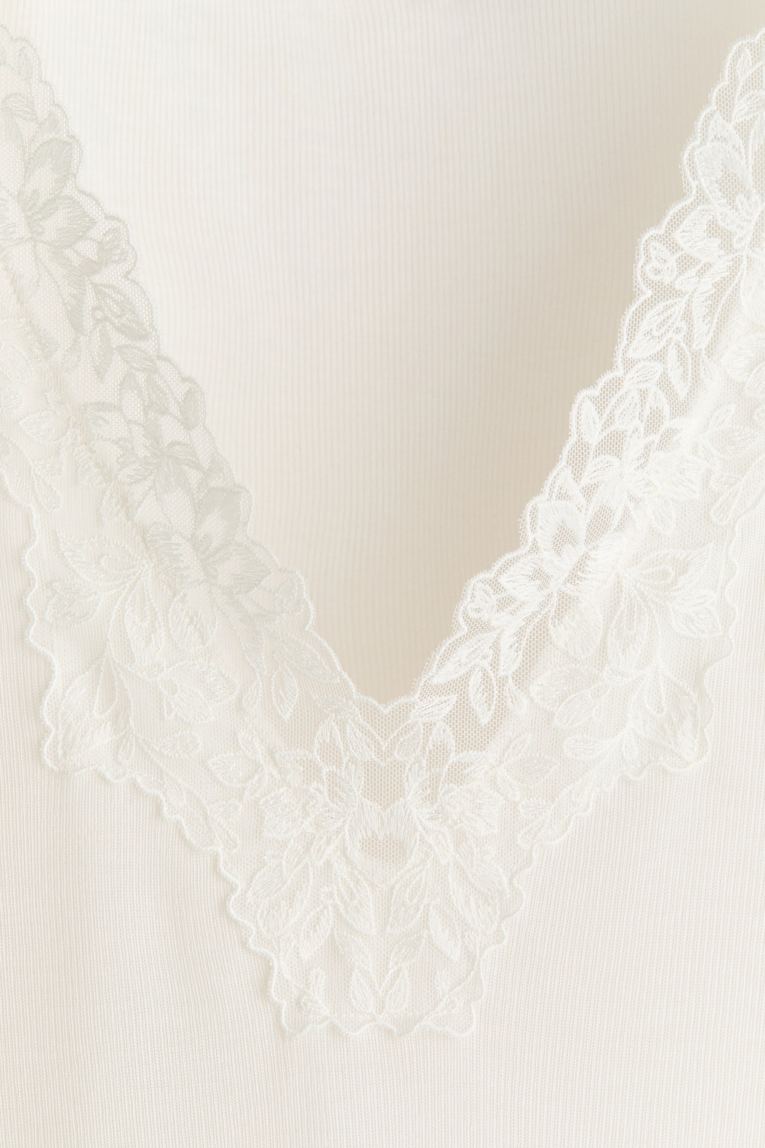 Lace-trimmed top - White/Dark brown/Dark grey marl - 6