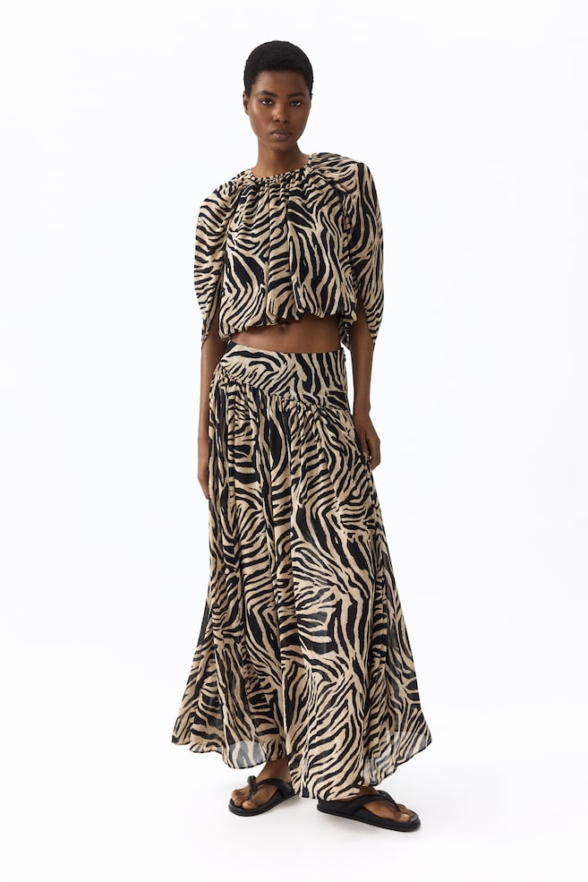 Falda maxi de chifón - Beige/Diseño de cebra/Café oscuro - 2