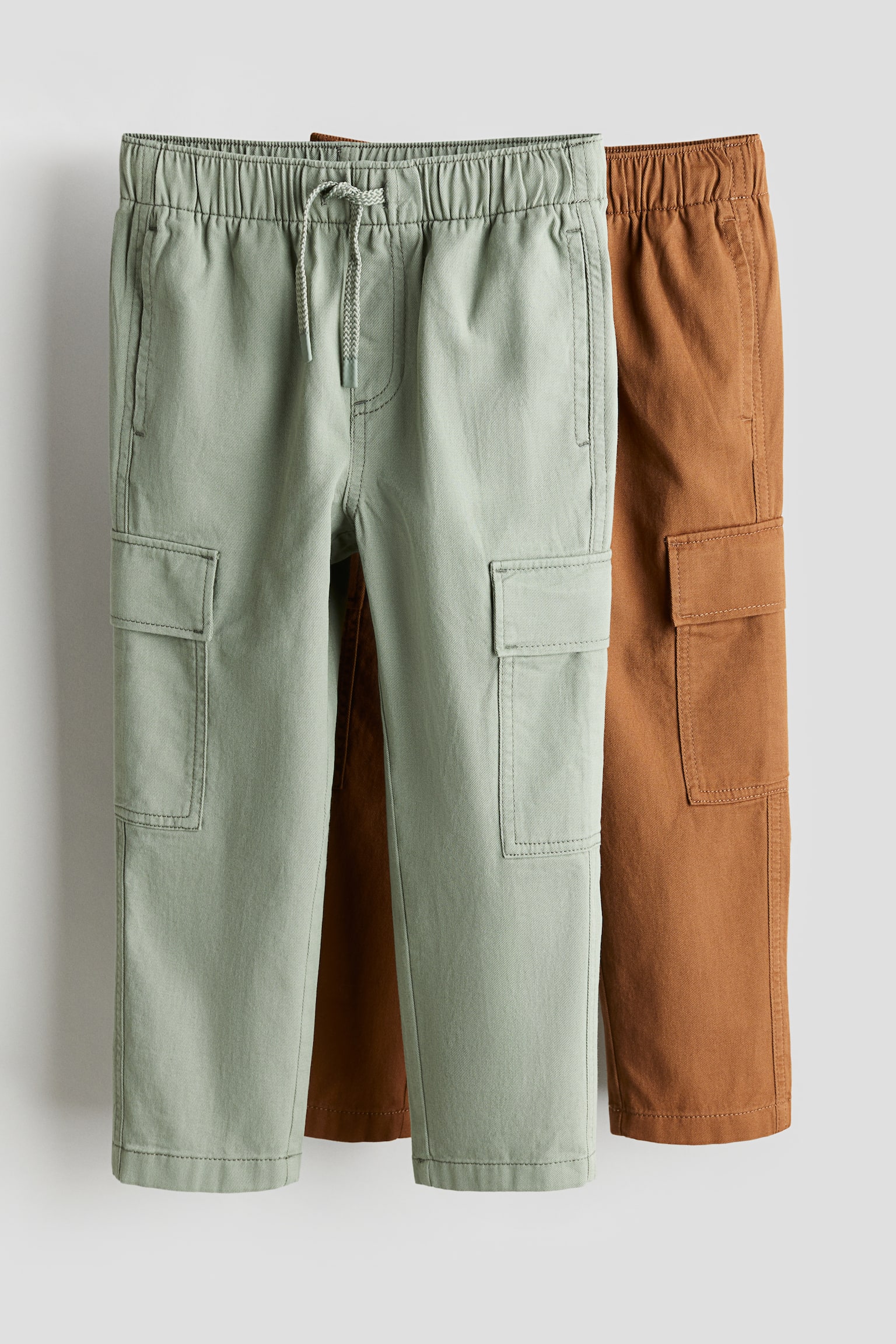 2-pack Twill Cargo Pants - Khaki green/Brown/Black/Khaki green - 1