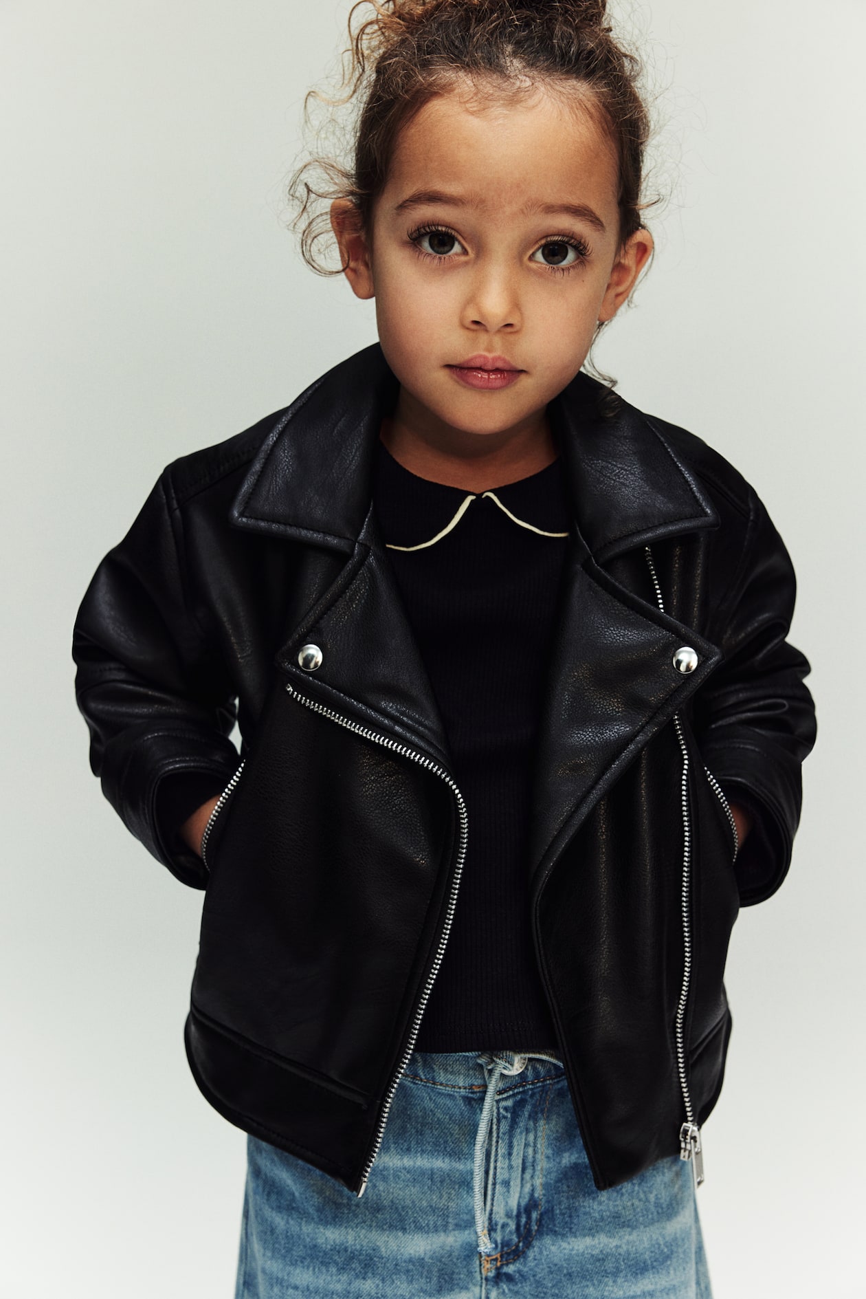Black Biker Jacket for kids Regular length Regular fit Biker