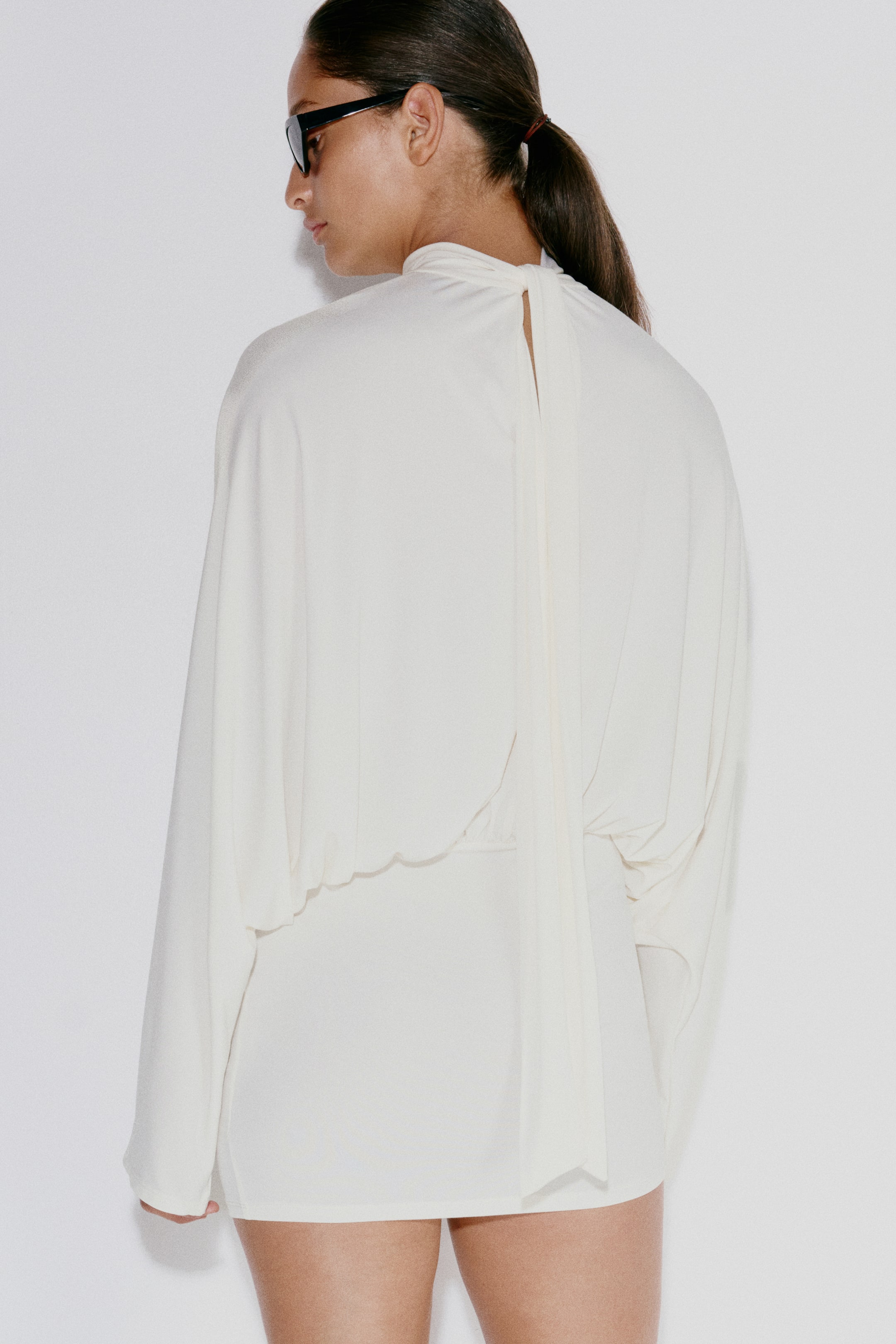 Batwing-Sleeved Tie-Detail Dress