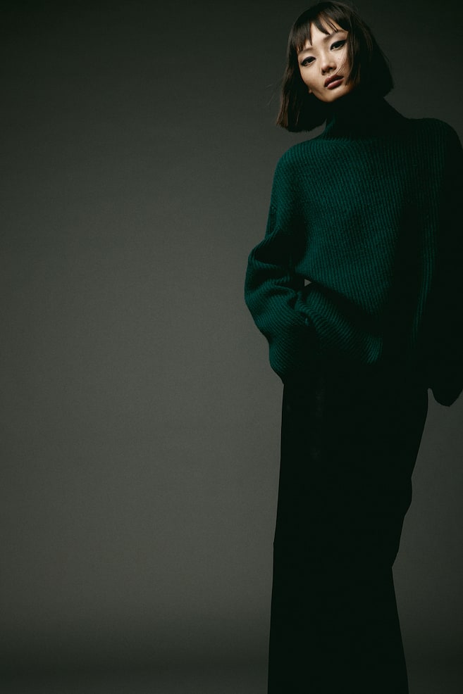 Pullover a lupetto in maglia a coste - Verde scuro/Blu - 4