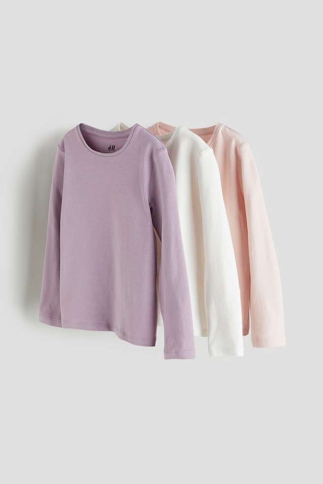 3-pack long-sleeved tops - Light pink/Purple/White/White/Grey marl/Black/Mole/Leopard print/Dark grey/Hearts - 1