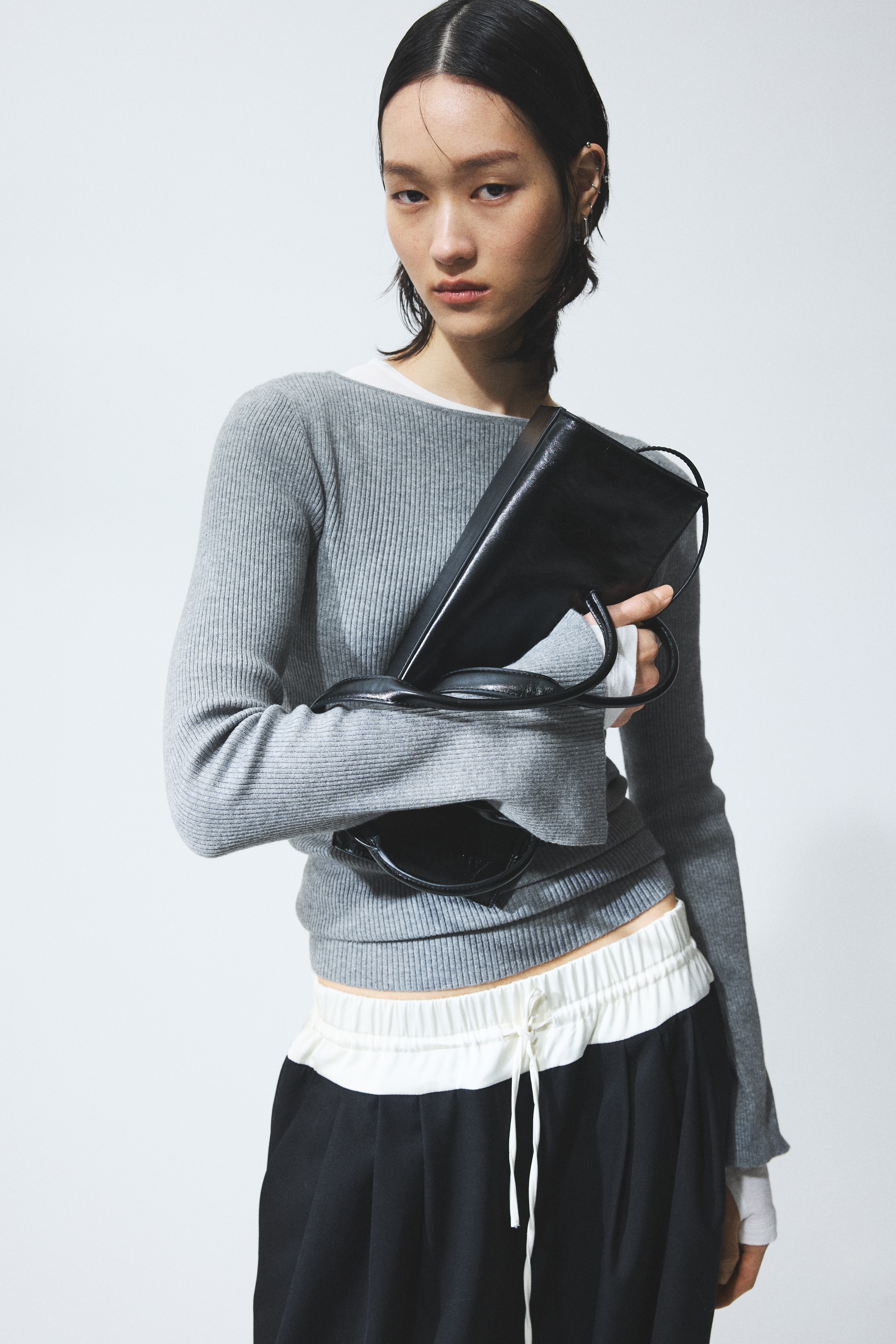 Bluza od rebrastog pletiva - Sivi lapor/Svetlobež/Svetloružičasta