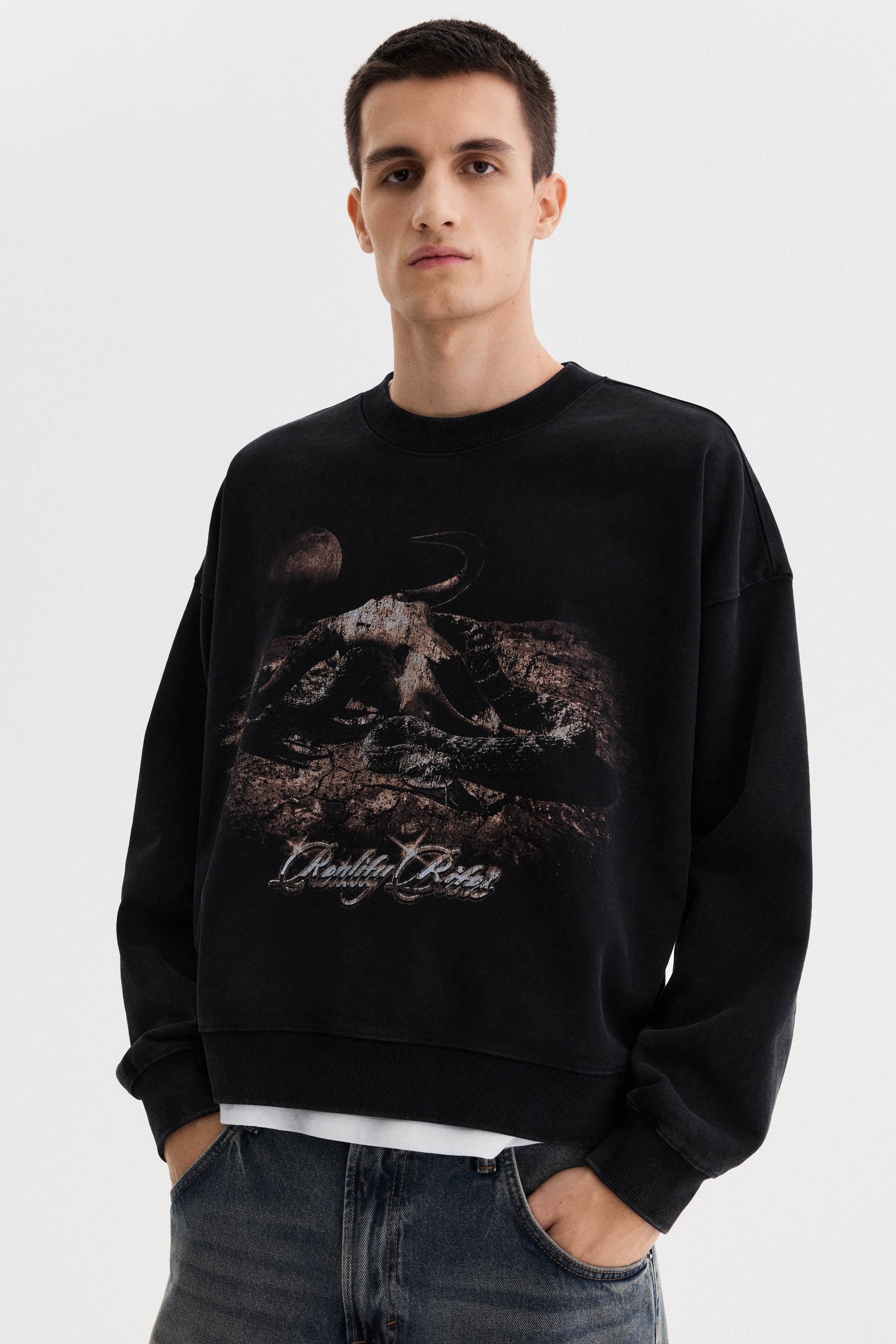 Oversized Sweatshirt - Black/Reality Bites - Men | H&M US