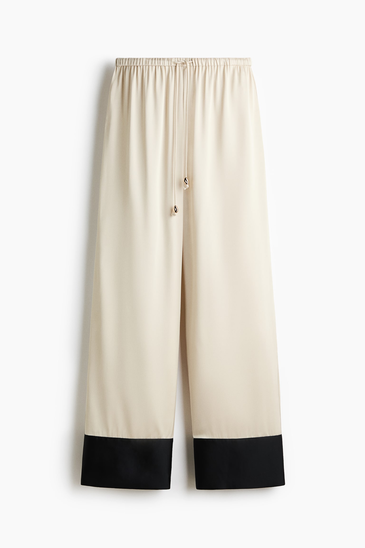 Wide-Leg Drawstring Pants - Cream/black/Dark khaki green/Cream/black patterned - 1