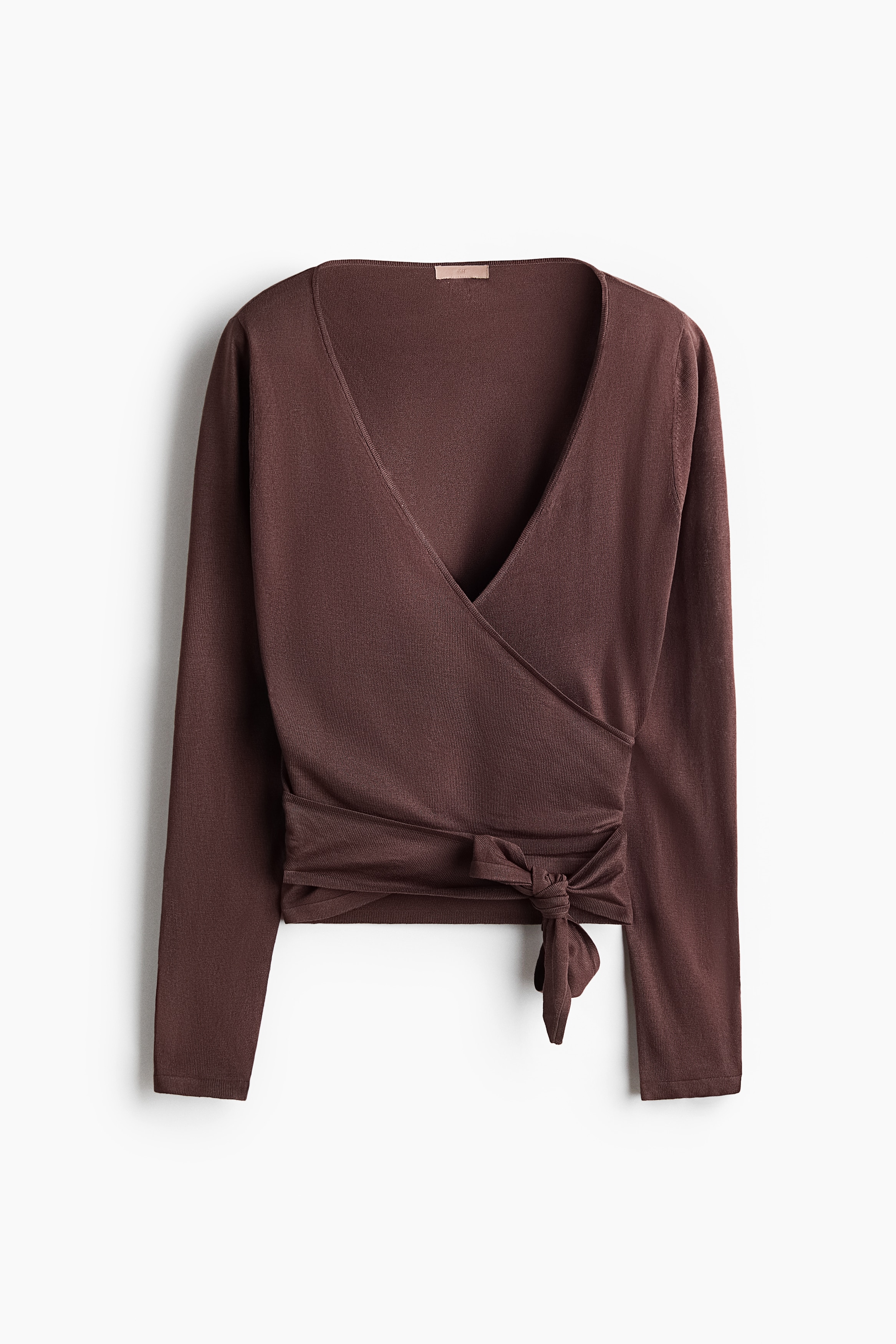 Cardigan incrociato in maglia sottile - Talpa scuro/Beige chiaro