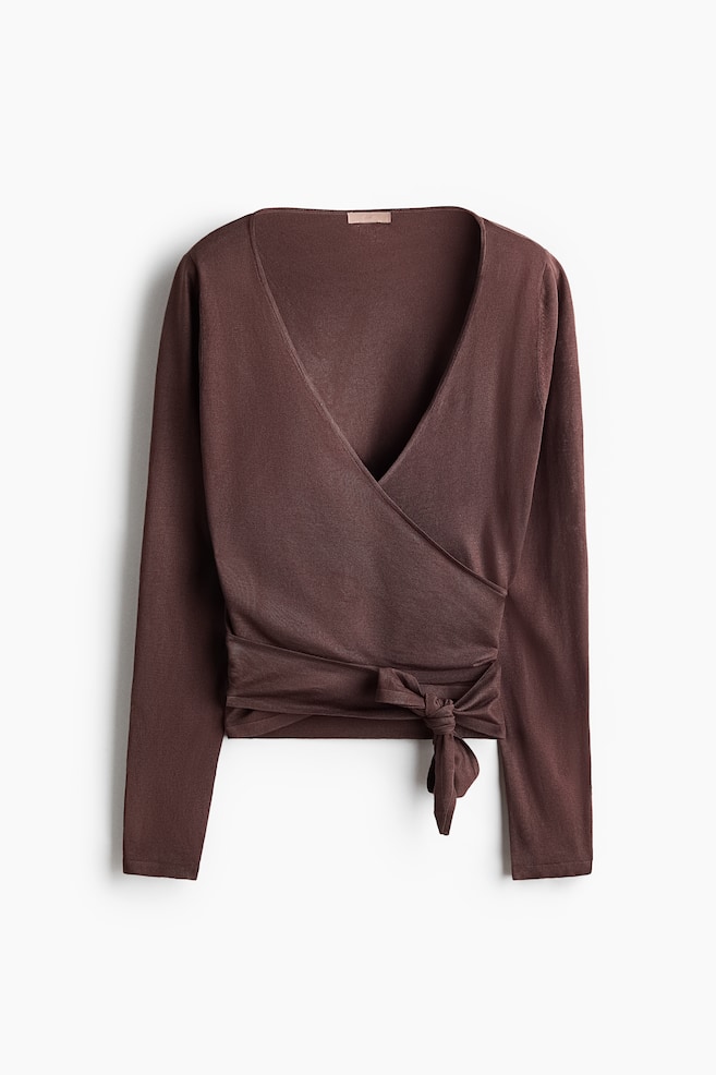 Fine-Knit Wrap Cardigan - Dark taupe/Light beige - 1