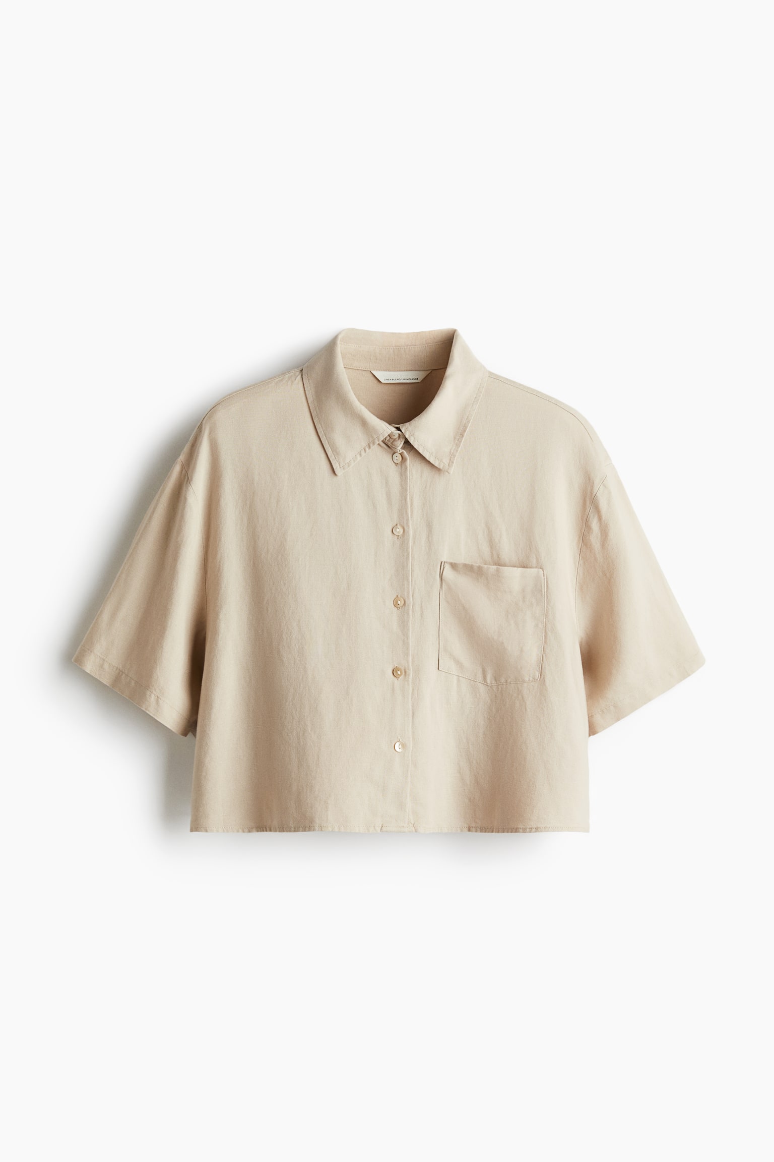 Linen-blend shirt - Beige/Dusty pink/White - 1