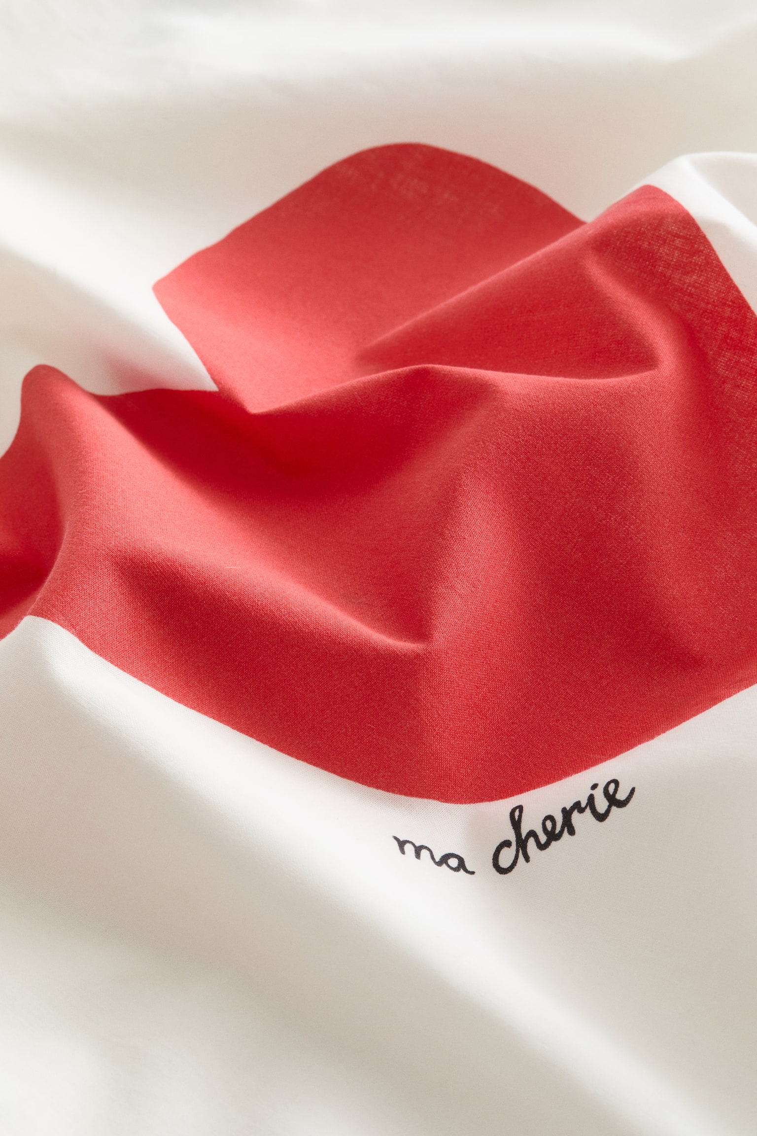 Print-motif cotton pillowcase - White/Heart - 2