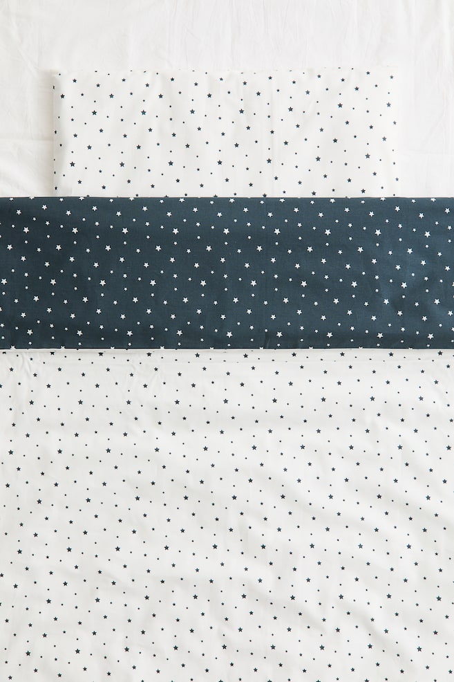 Patterned cot duvet cover set - White/Stars - 1