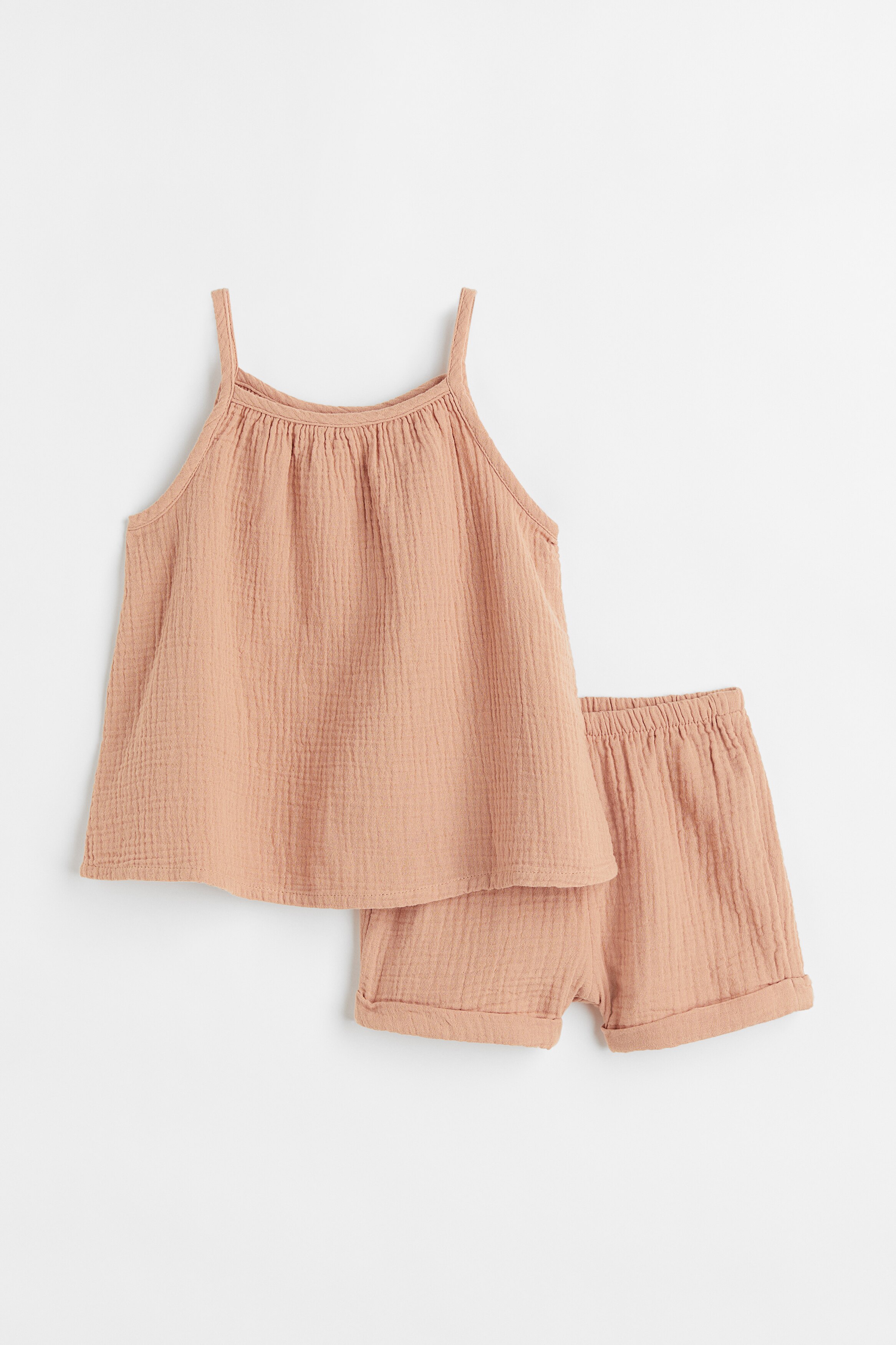 Flicka - Beigerosa 2-piece double-weave cotton set - Size: 122 (6-7Y)  - H&M
