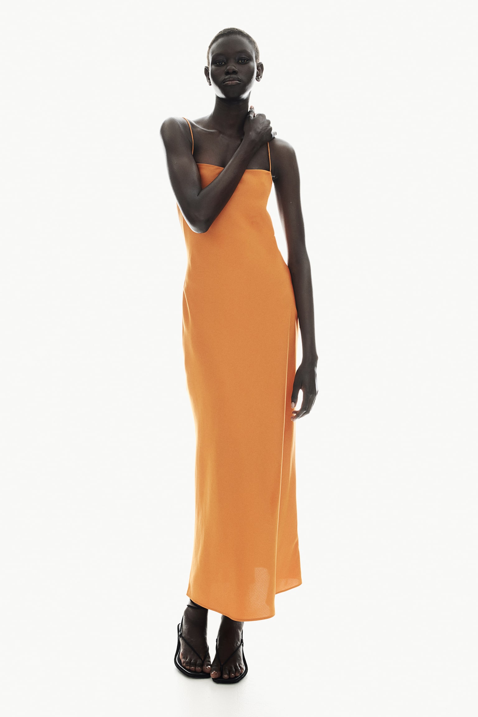 Open Back Satin Dress - Orange/Cream/Black - 1