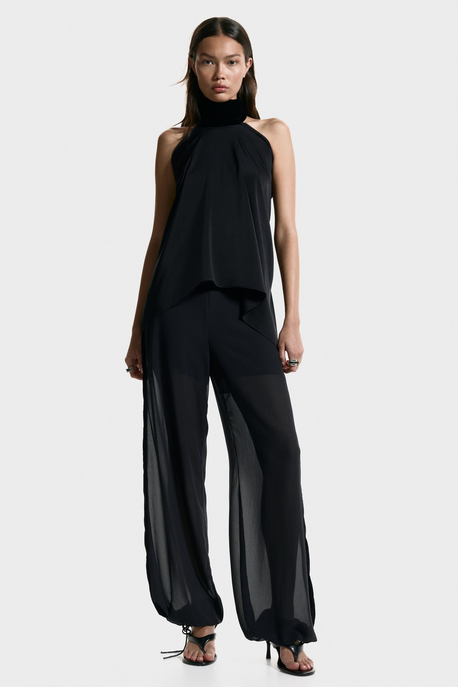 Šifonové kalhoty - Černá - 4