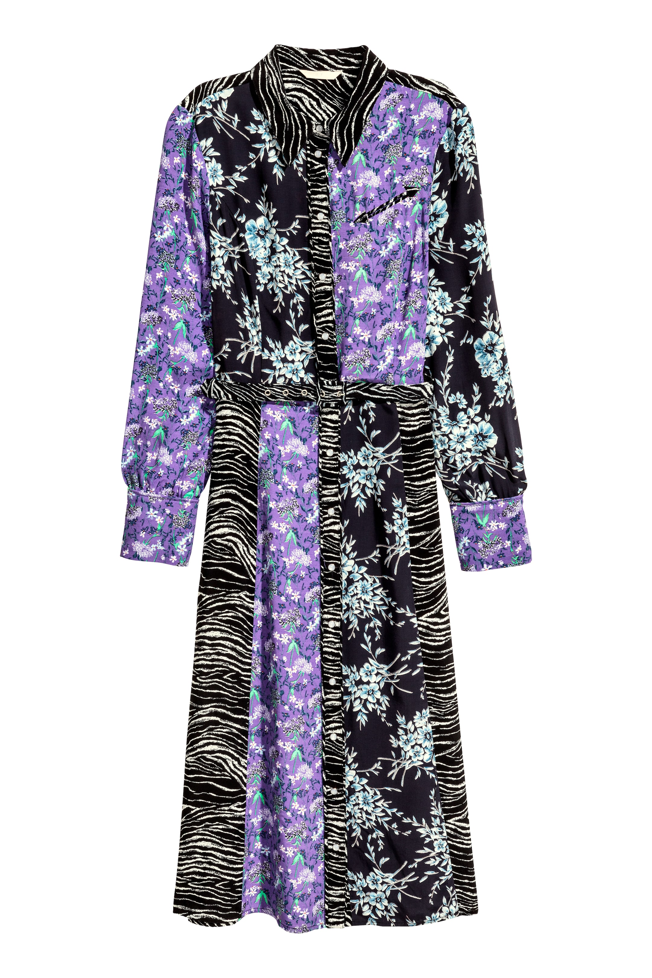 View larger image: Shirt dress with a belt - Purple/Black floral - Ladies | H&M GB 1