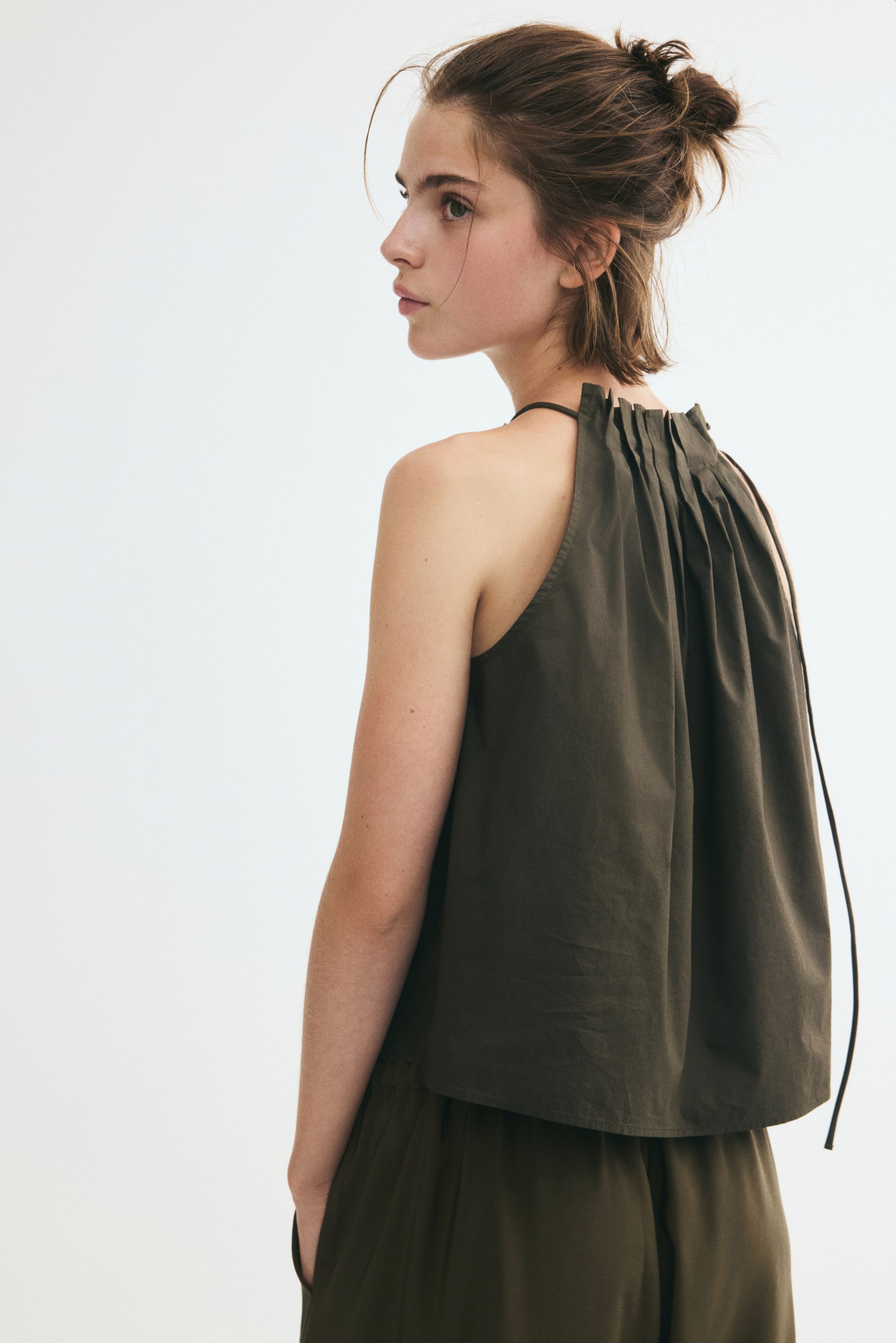 Pleated Tie-Detail Top