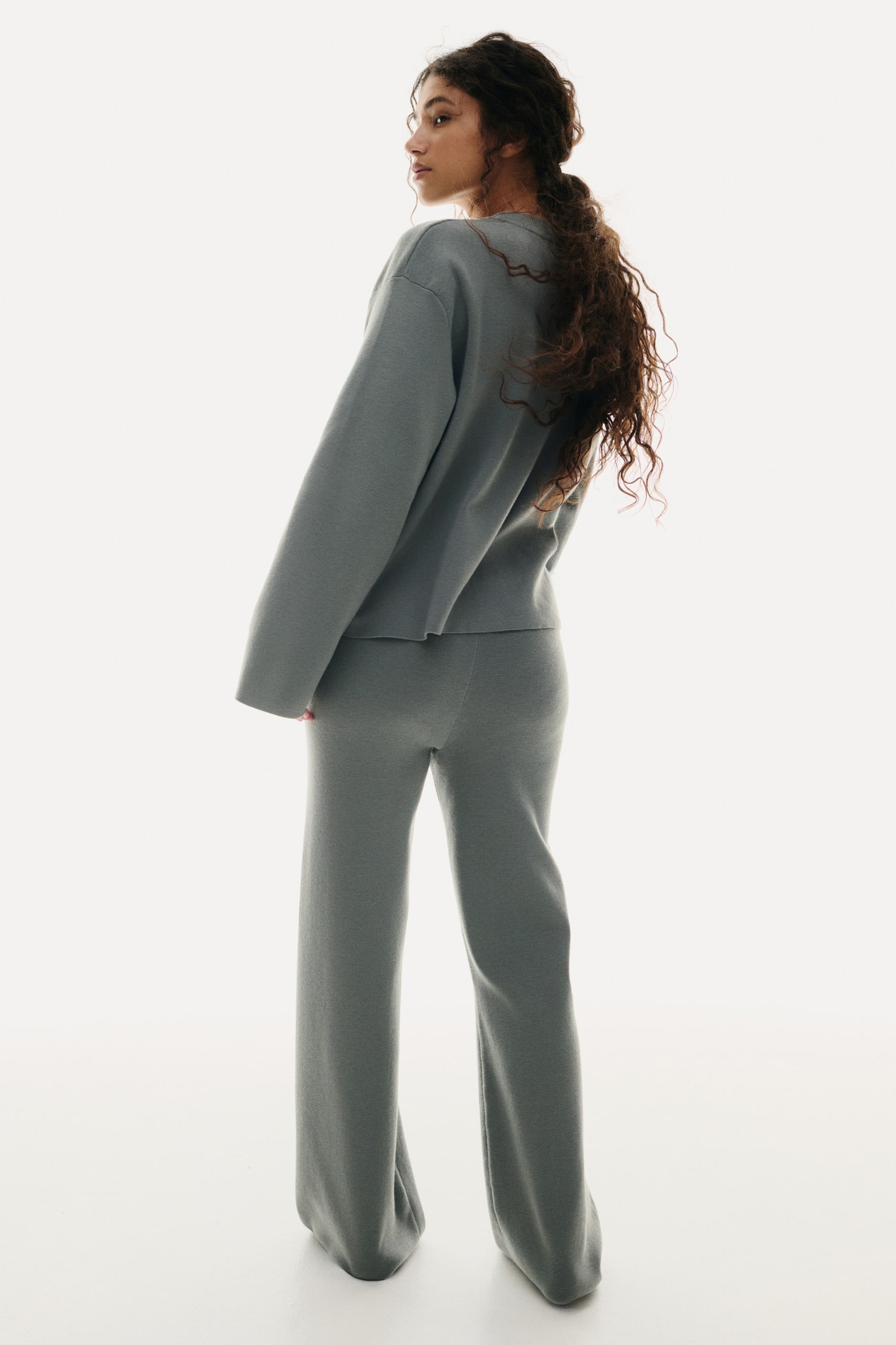 Kalhoty z jemného úpletu - Kouřově zelená/Světle béžový melír/Tmavě šedá/Černá/Námořnická modř/Šedobéžová/Šedý melír - 6