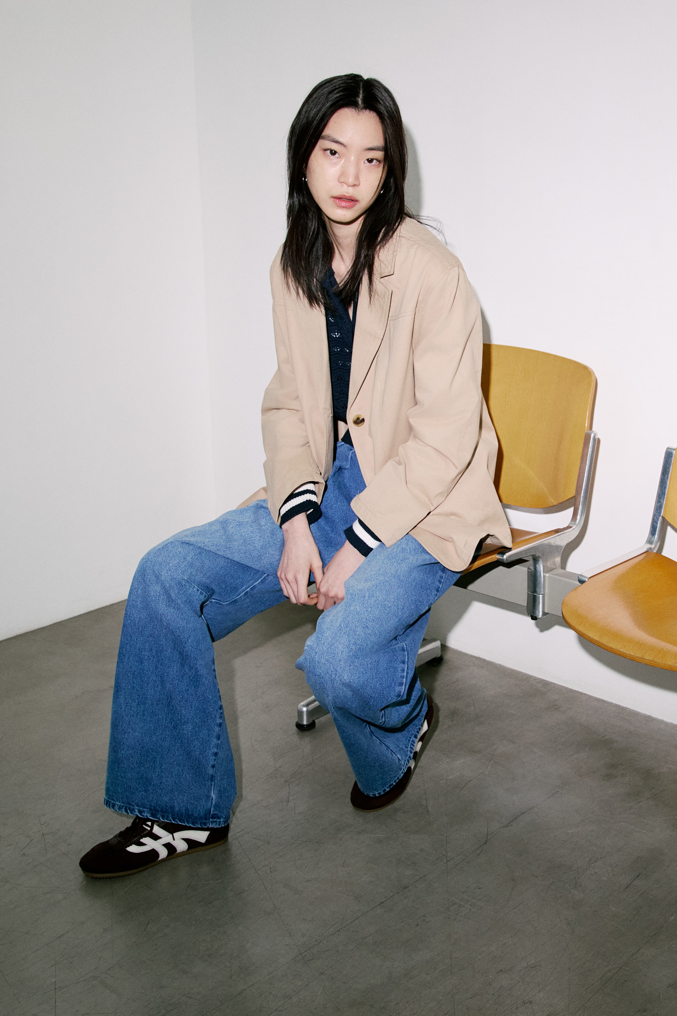 Twill blazer - Beige/Dark grey