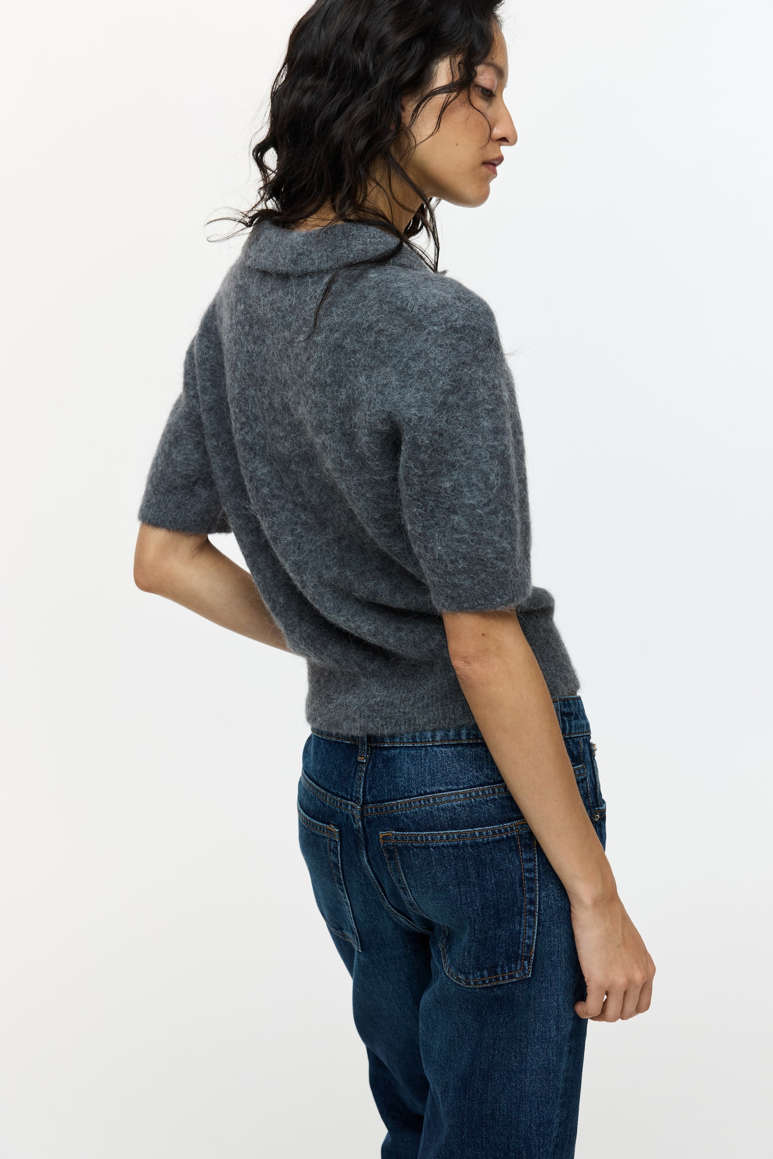 Alpaca-blend polo shirt - Dark grey marl/Light beige/Dark brown - 4