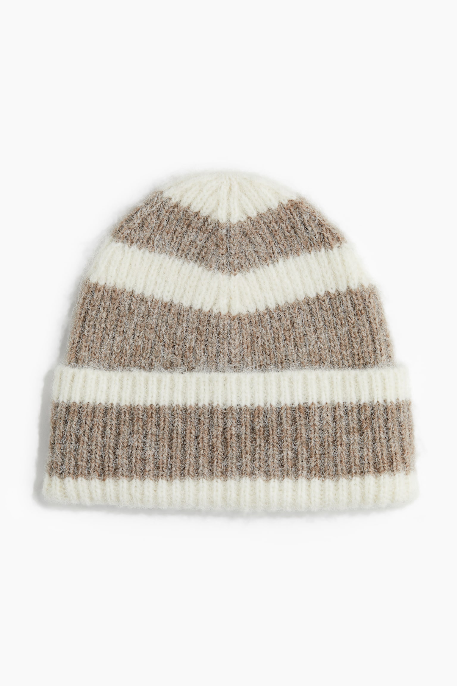 Rib-knit beanie - Cream/Striped - 1