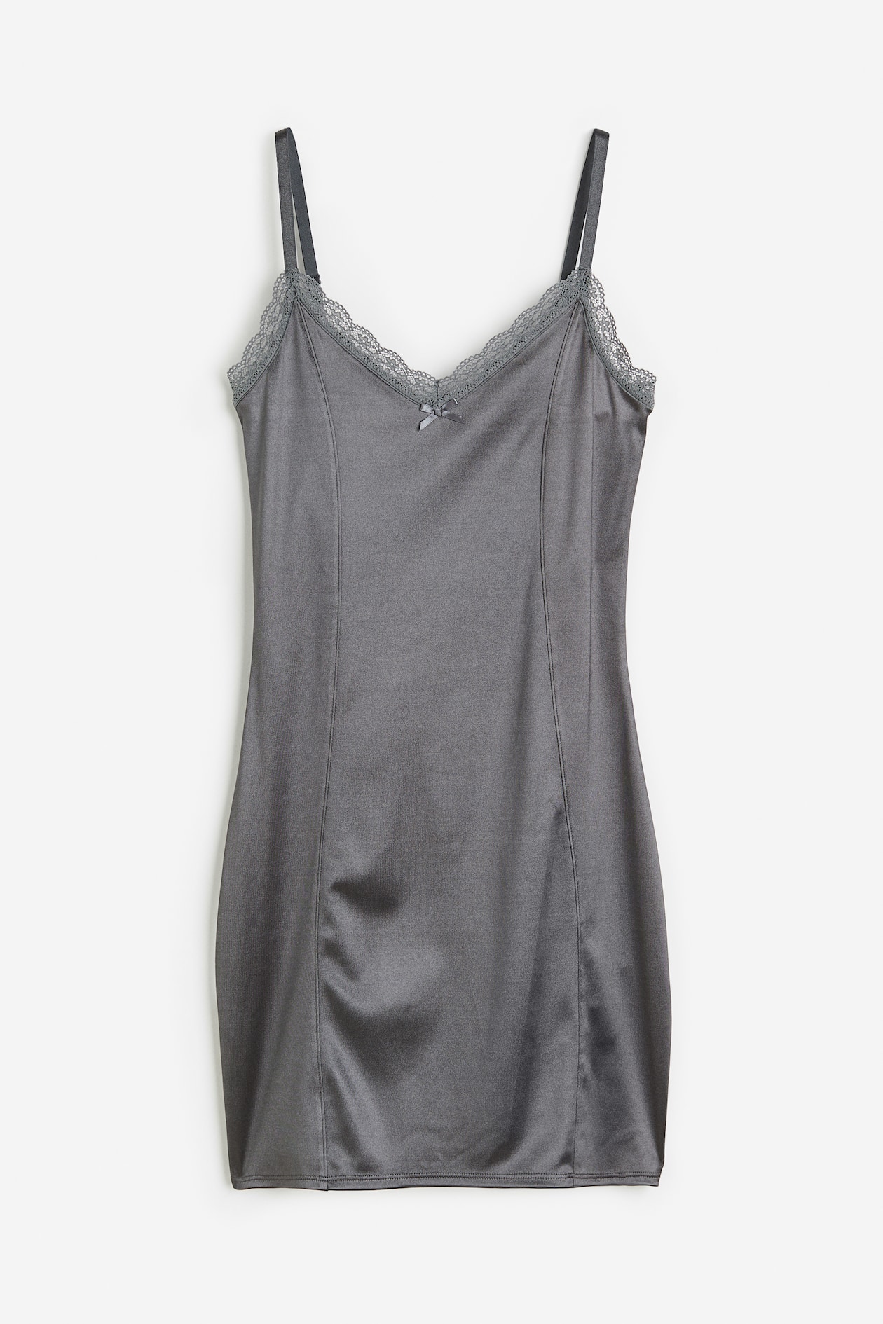 grey dress with black lace trim Backless Sexy Lace Fit and Flare Silver Grey Evening Gowns Prom Dress main image 0