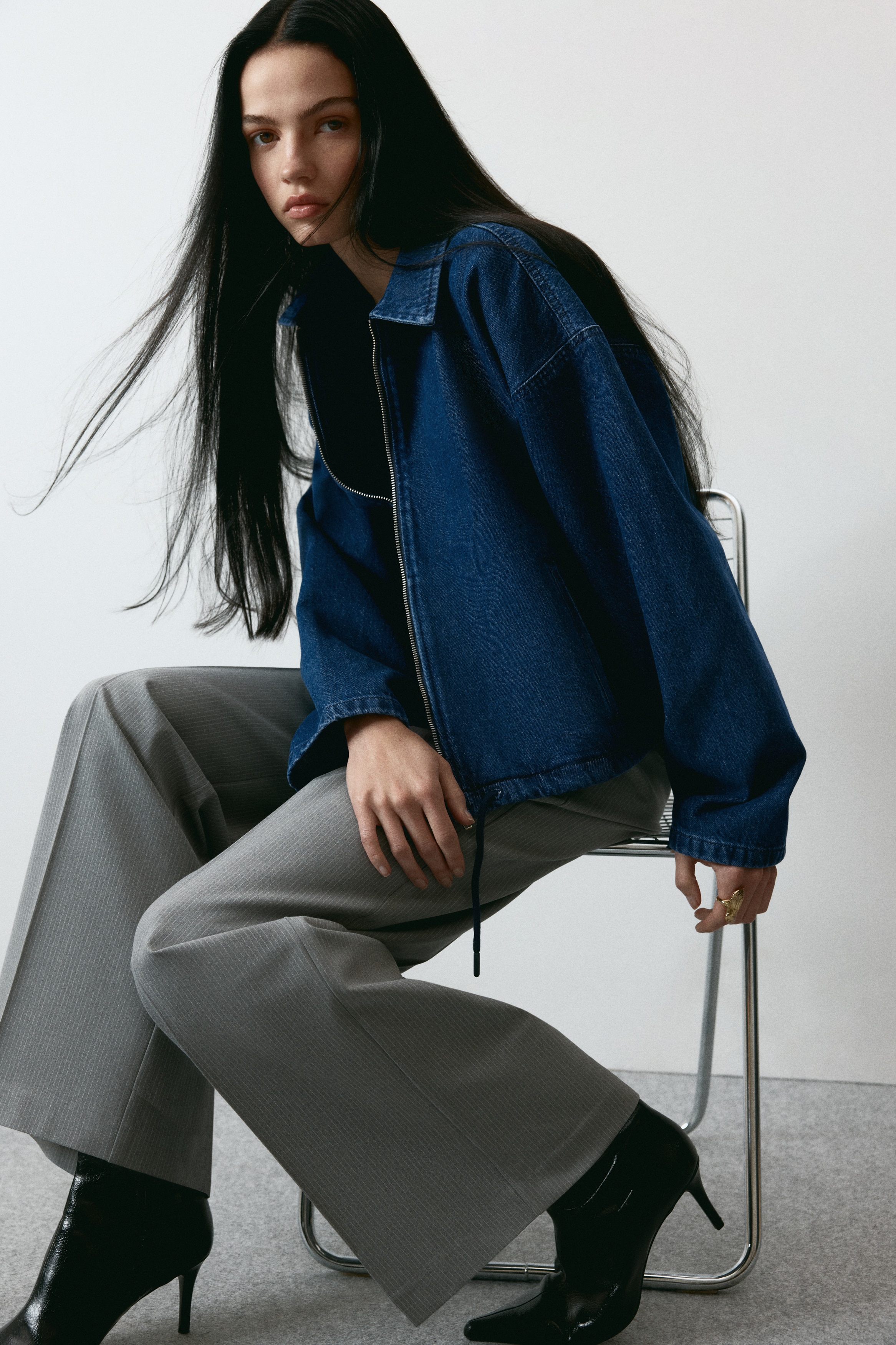 Veste en denim avec col - Bleu denim/Noir délavé