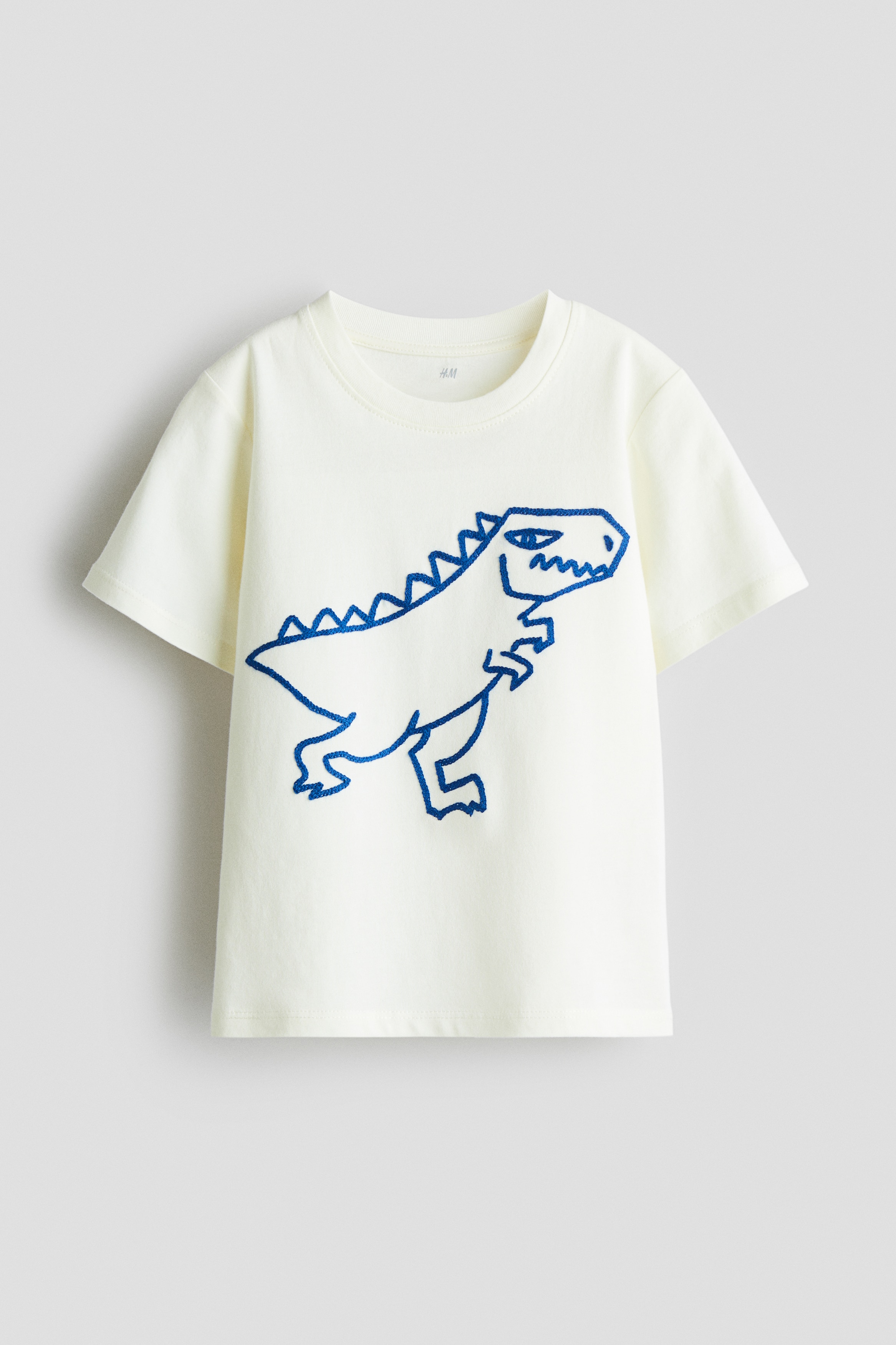 Kirjailtu puuvillainen T-paita - Valkoinen/Dinosaurus