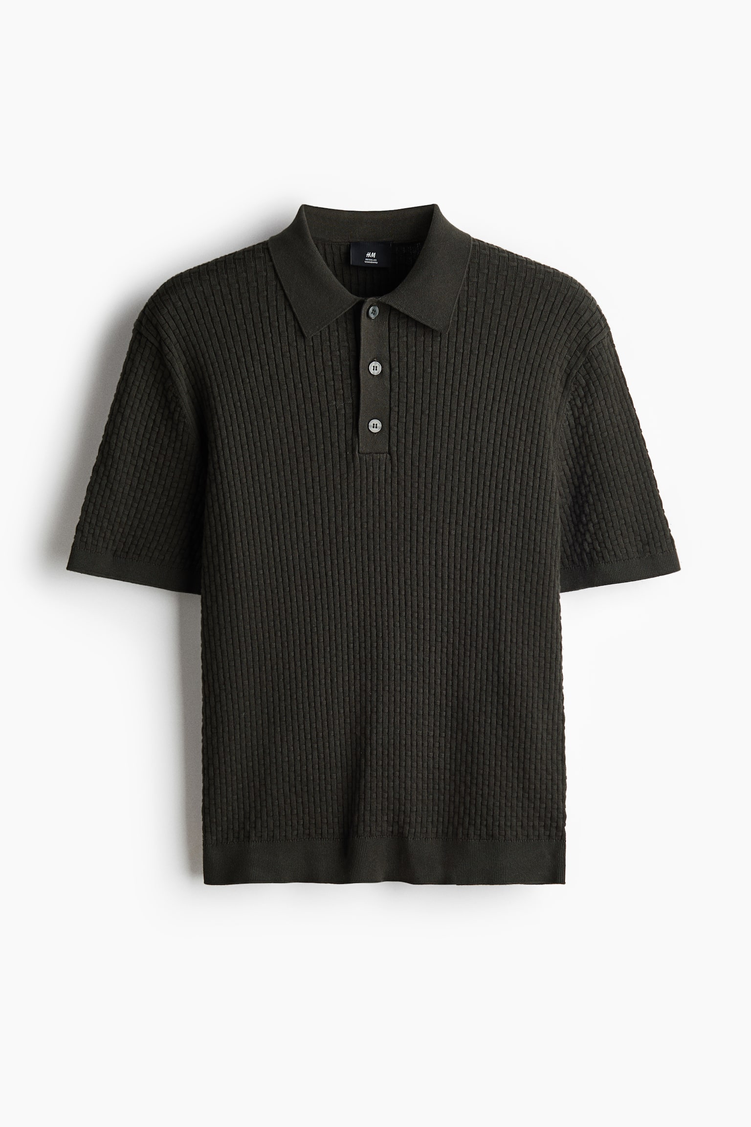 Regular Fit Textured-knit polo shirt - Dark green/Cream