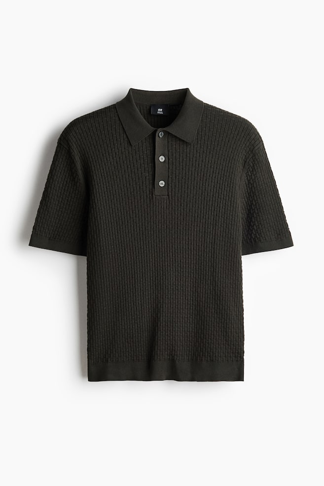 Regular Fit Textured-knit polo shirt - Dark green/Cream - 1