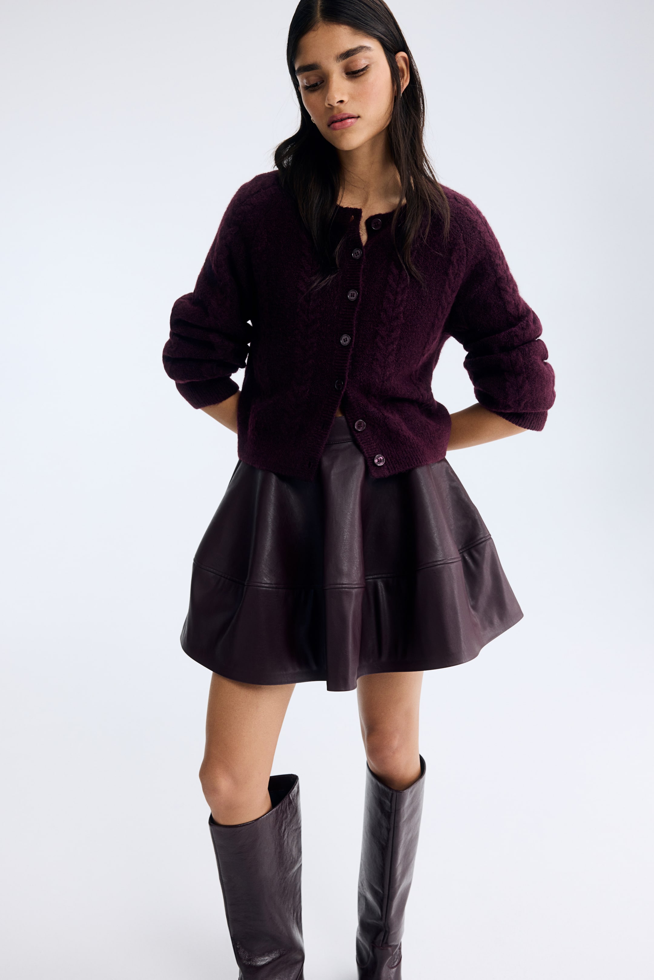 Agrandir l'image: Gilet en maille torsadée - Rouge prune - FEMME | H&M BE 2