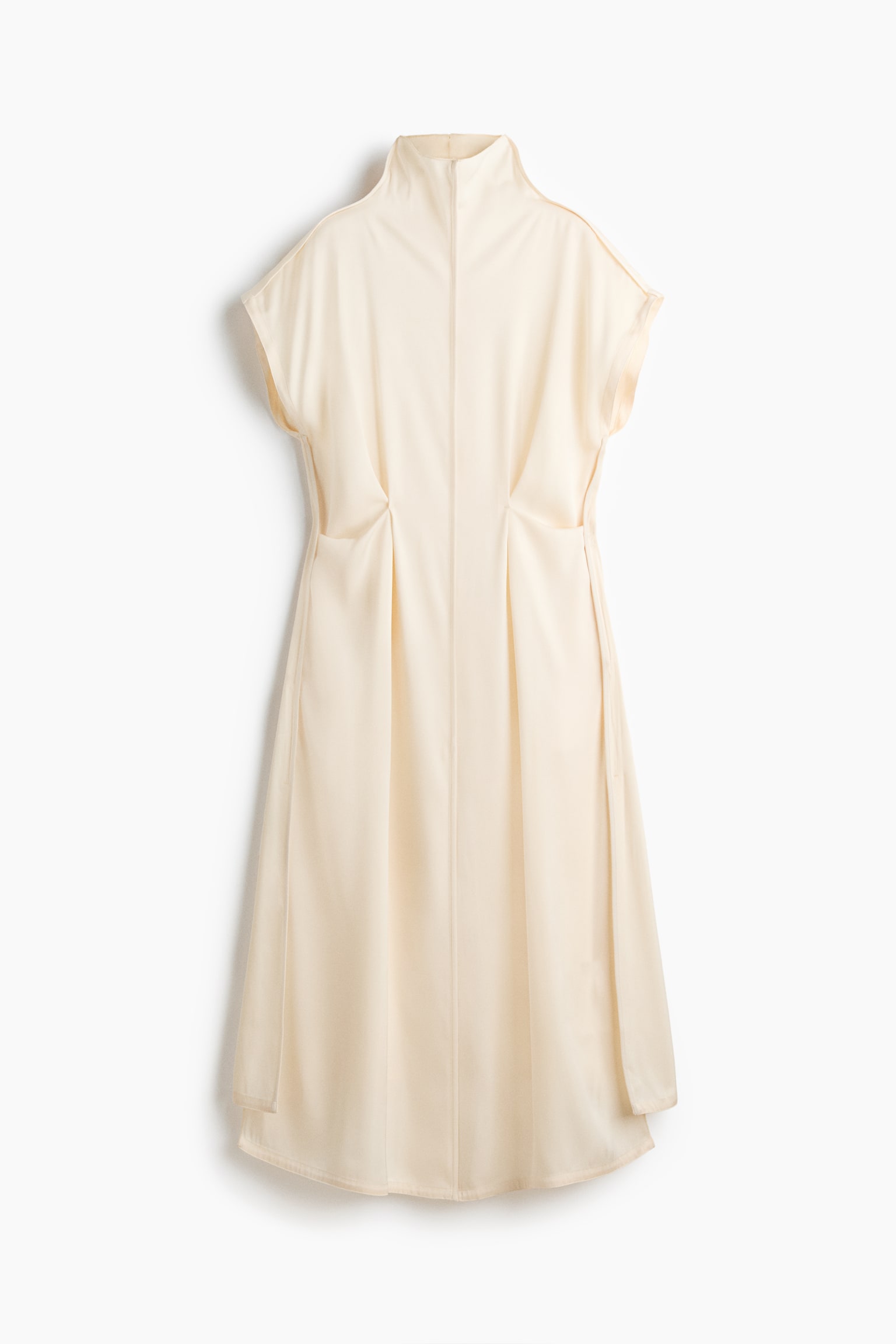 High-collar satin dress - Light beige - 1
