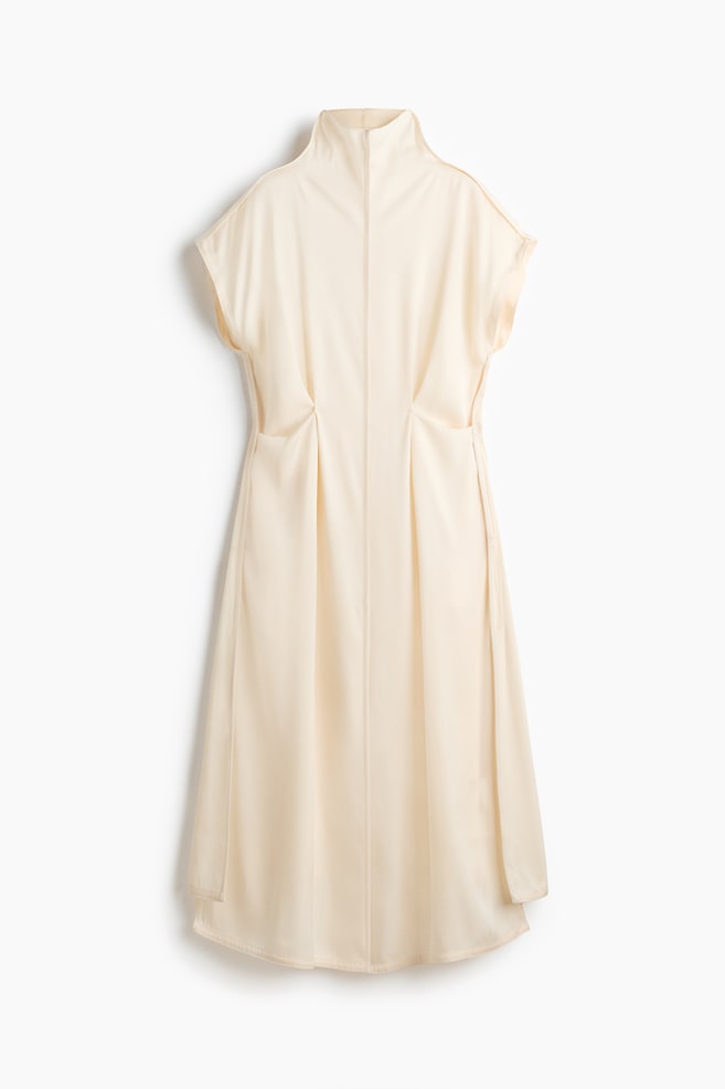 High-collar satin dress - Light beige - 1