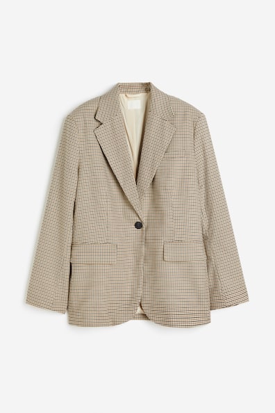 Oversized blazer - V-neck - Long sleeve - Brown/houndstooth-patterned ...