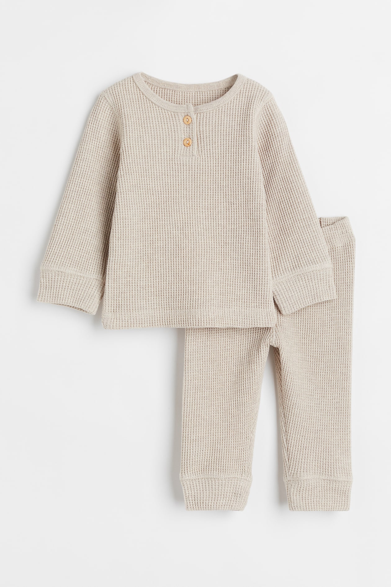 Waffled Set - Round Neck - Long sleeve - Light beige - Kids | H&M US