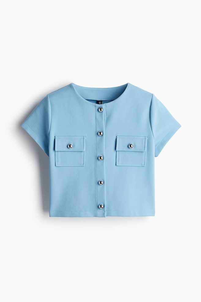 Waffled Jersey Top - Light blue/Black - 1