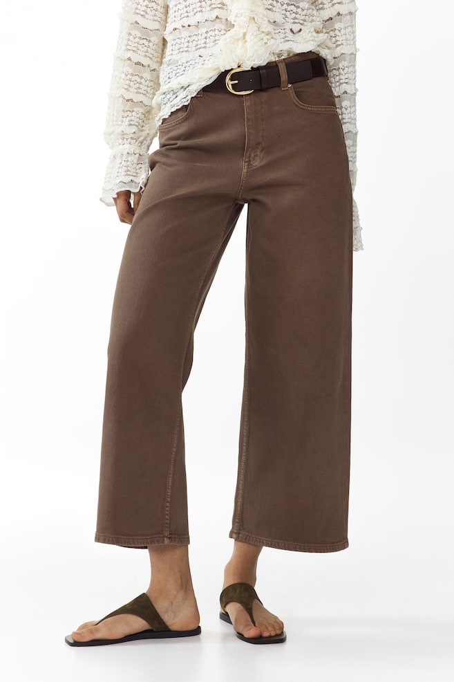 Wide High Waist Ankle Jeans - Beige - 3