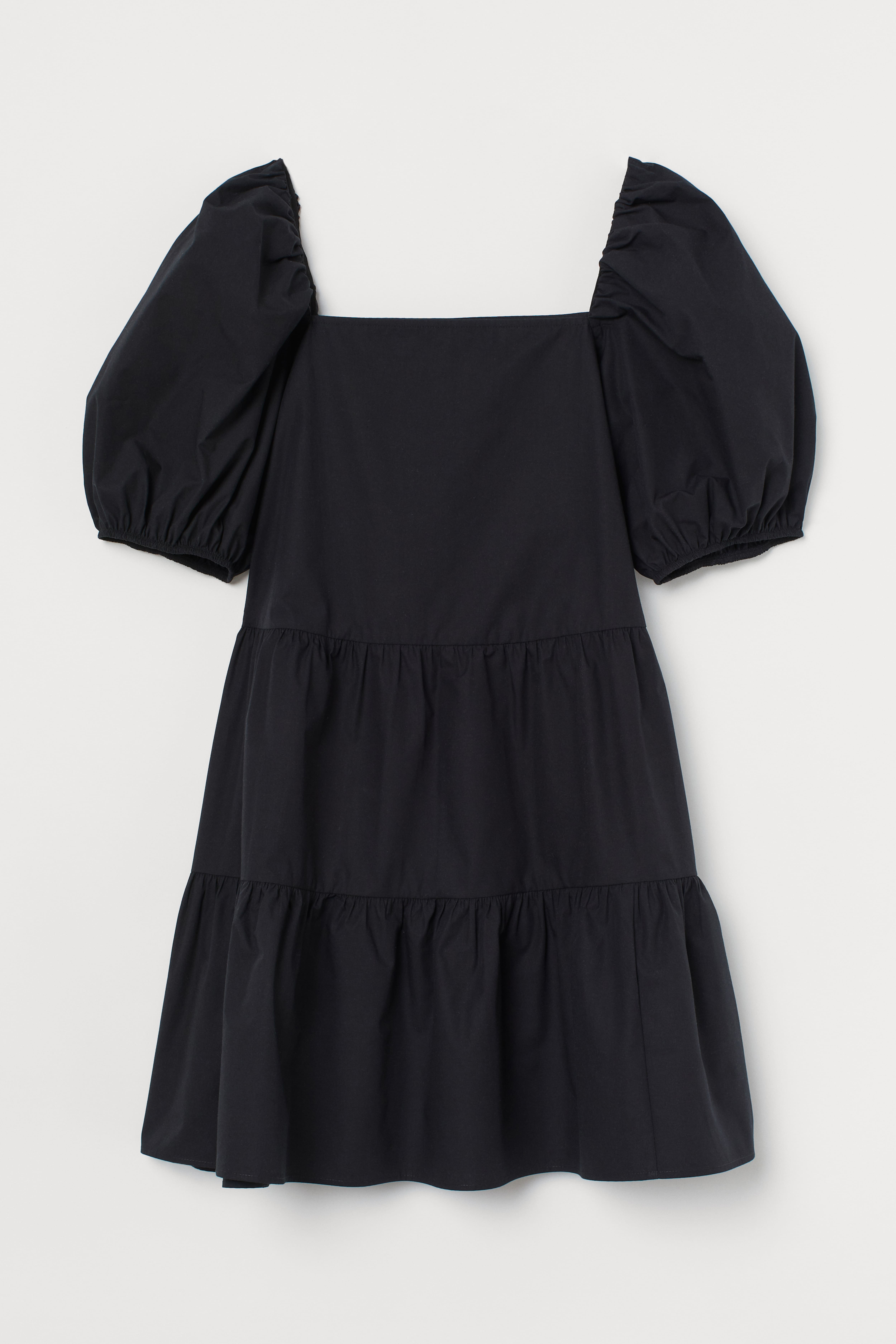 Puff-sleeved Dress - Square Neckline - Short sleeve - Black - Ladies | H&M  US