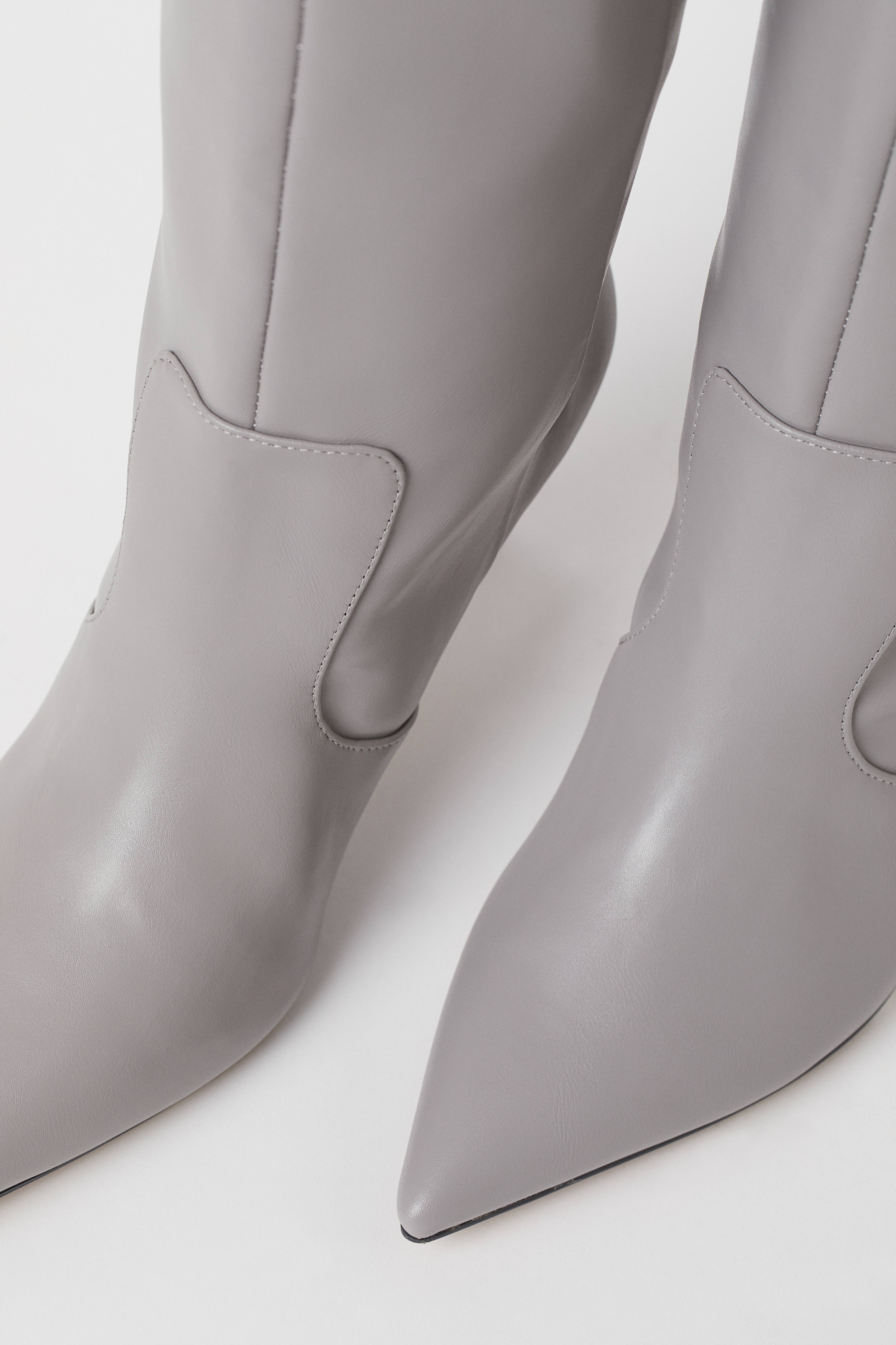 Light gray knee high boots best sale