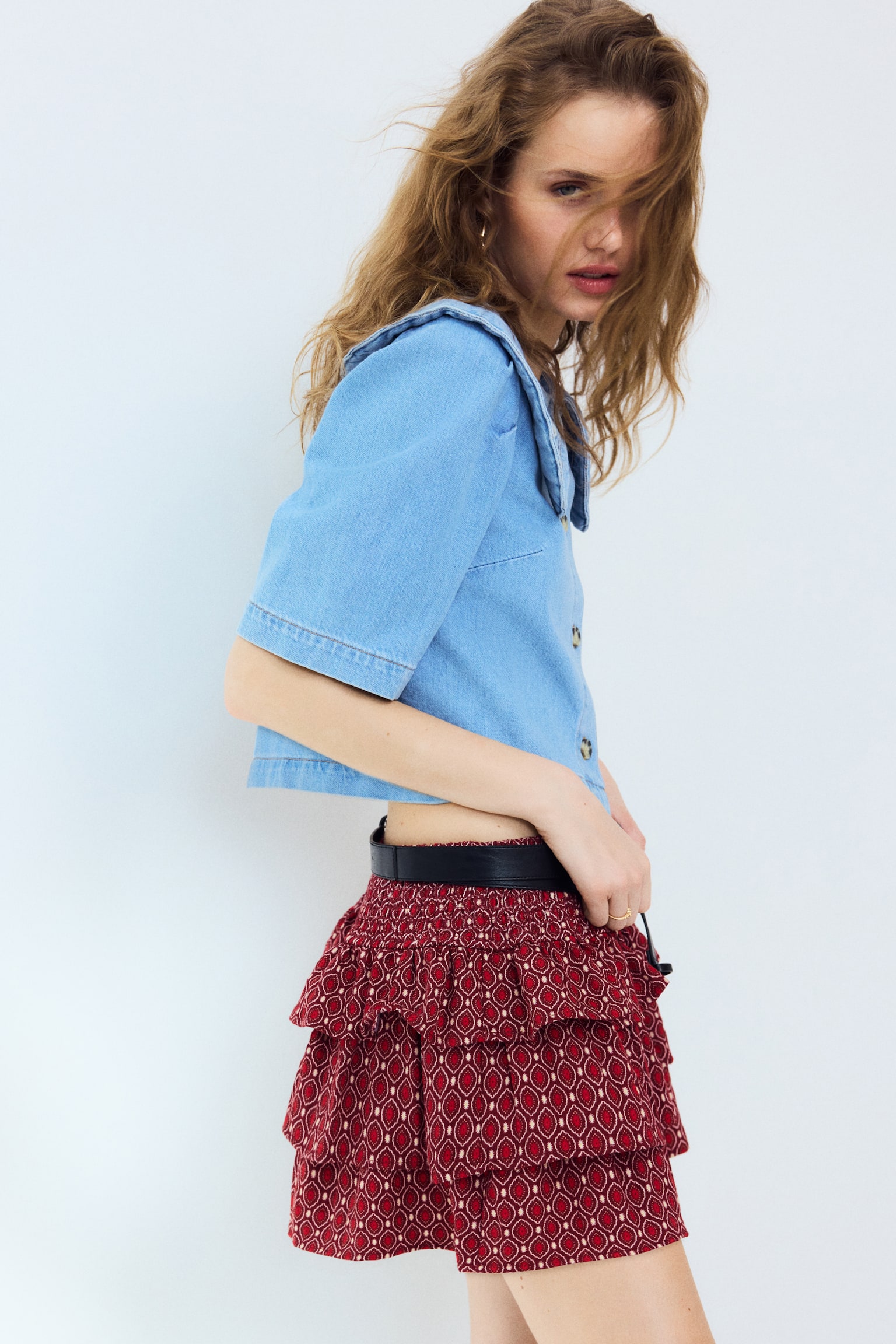 Tiered skort - Burgundy/Patterned/Washed black - 1