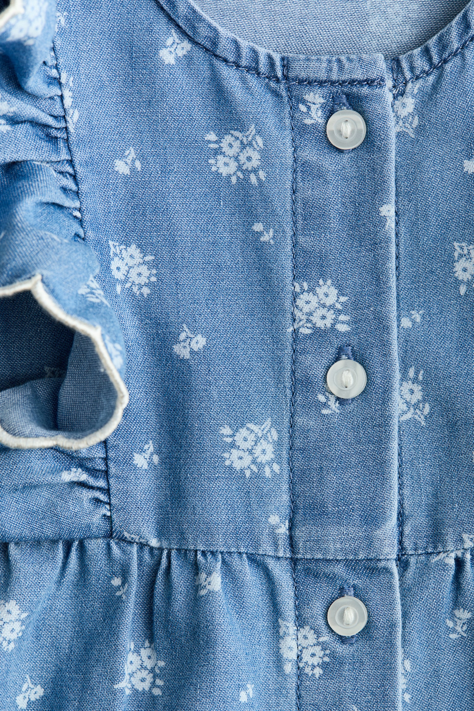 Printed denim romper suit - Denim blue/Floral - 2